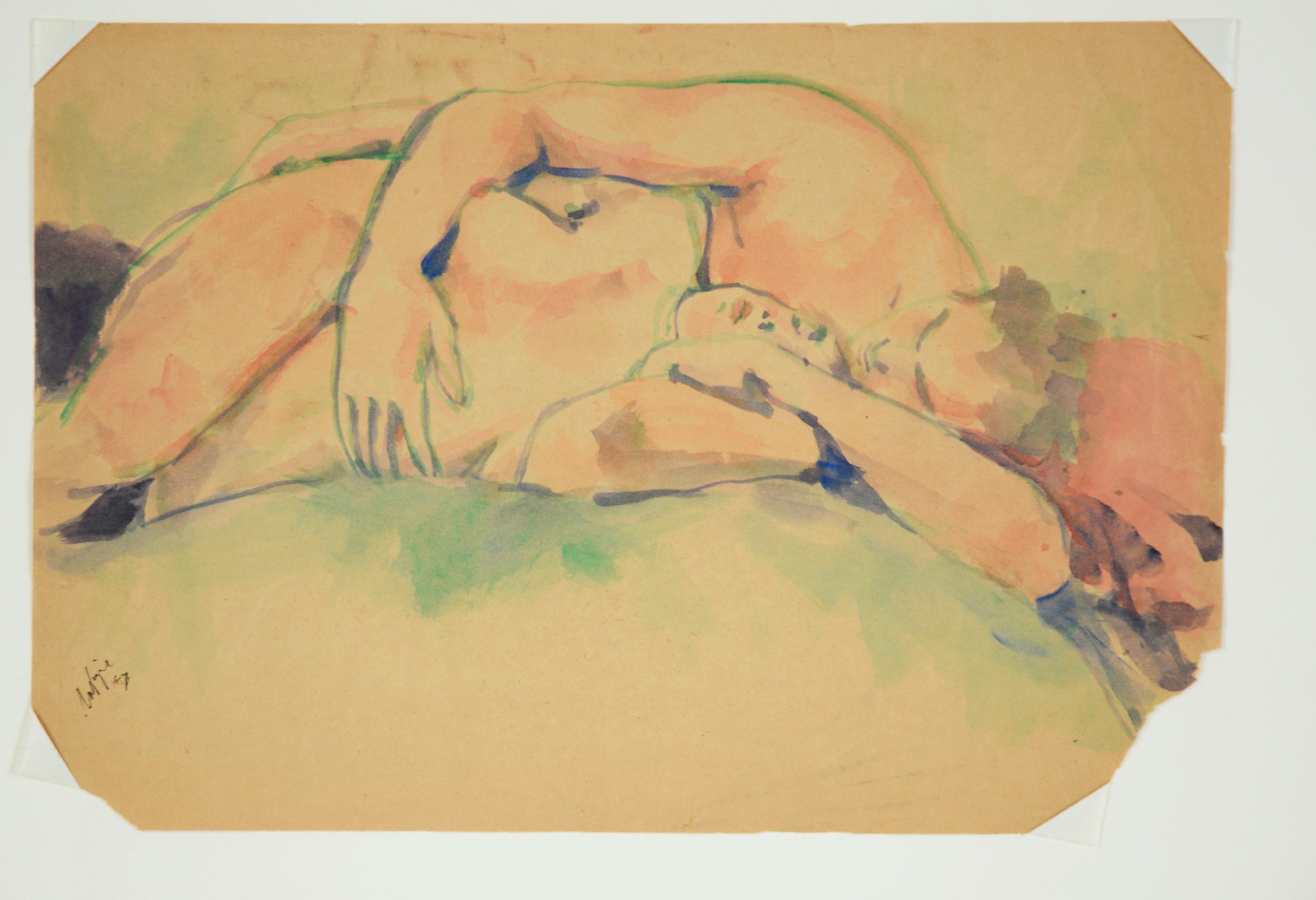 Two Lovers - 1957 Original Watercolor on Paper – Art von Louis Nadalini