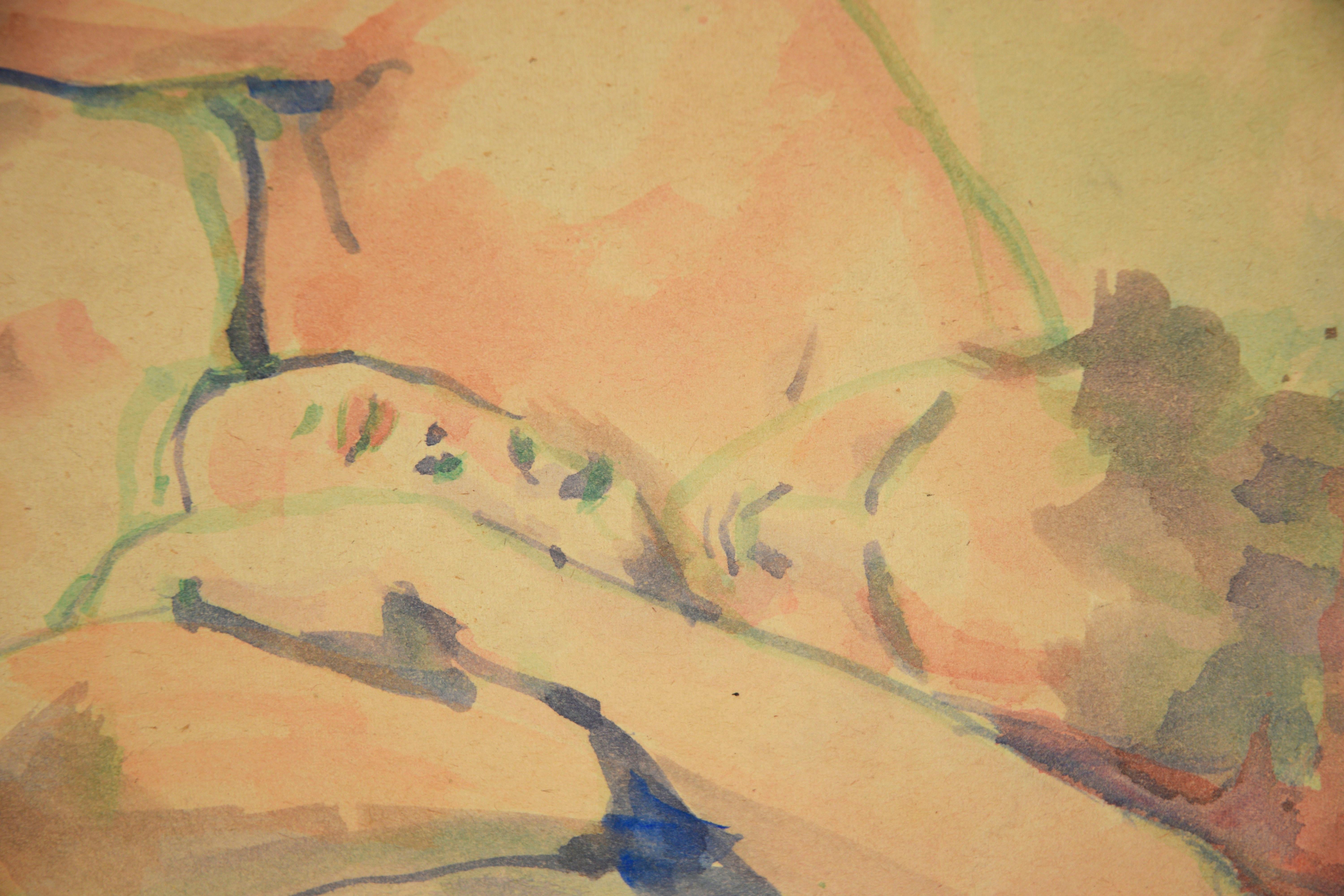 Two Lovers - 1957 Original Watercolor on Paper (Beige), Figurative Art, von Louis Nadalini