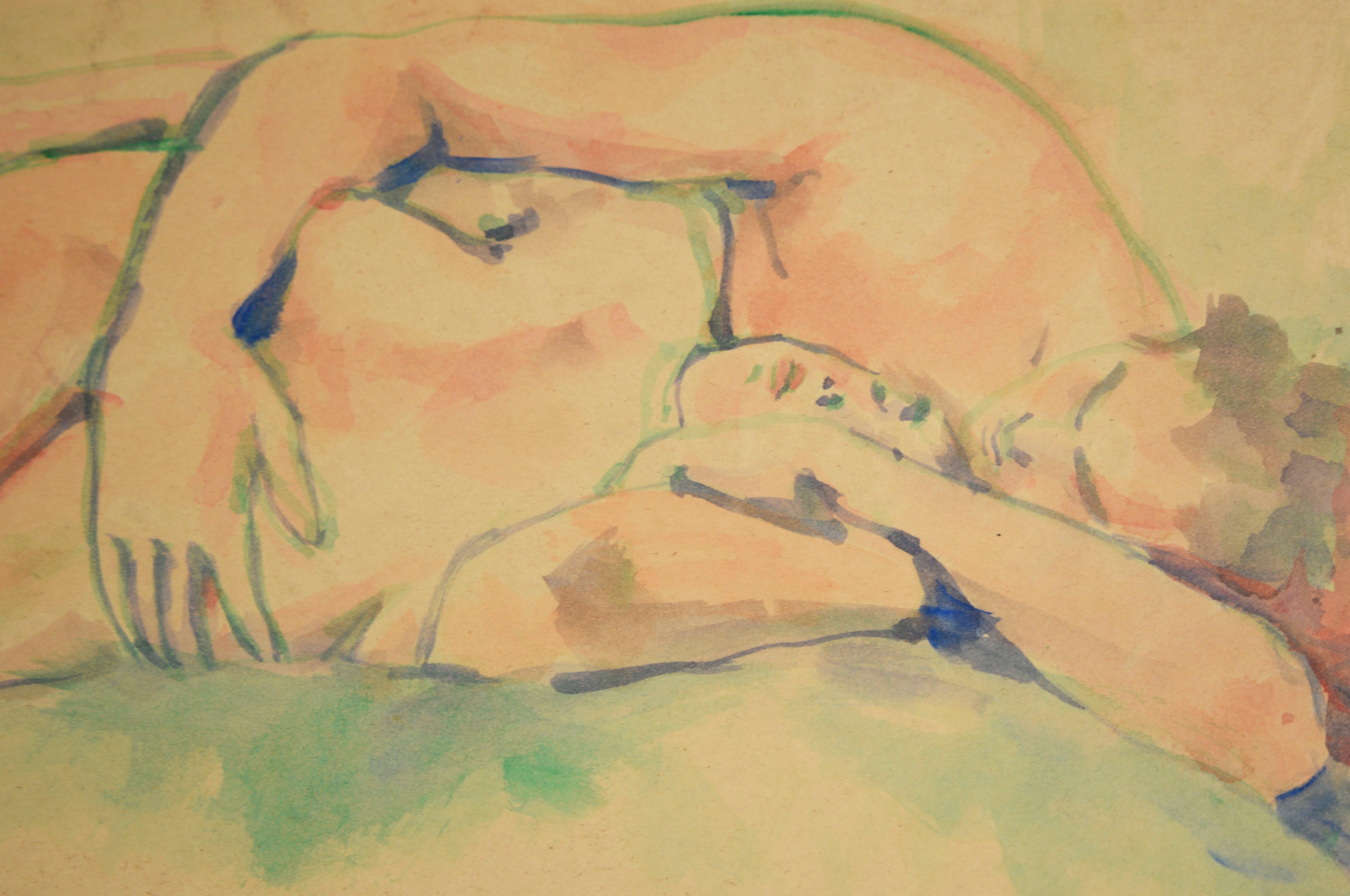 Two Lovers - 1957 Original Watercolor on Paper (Expressionismus), Art, von Louis Nadalini