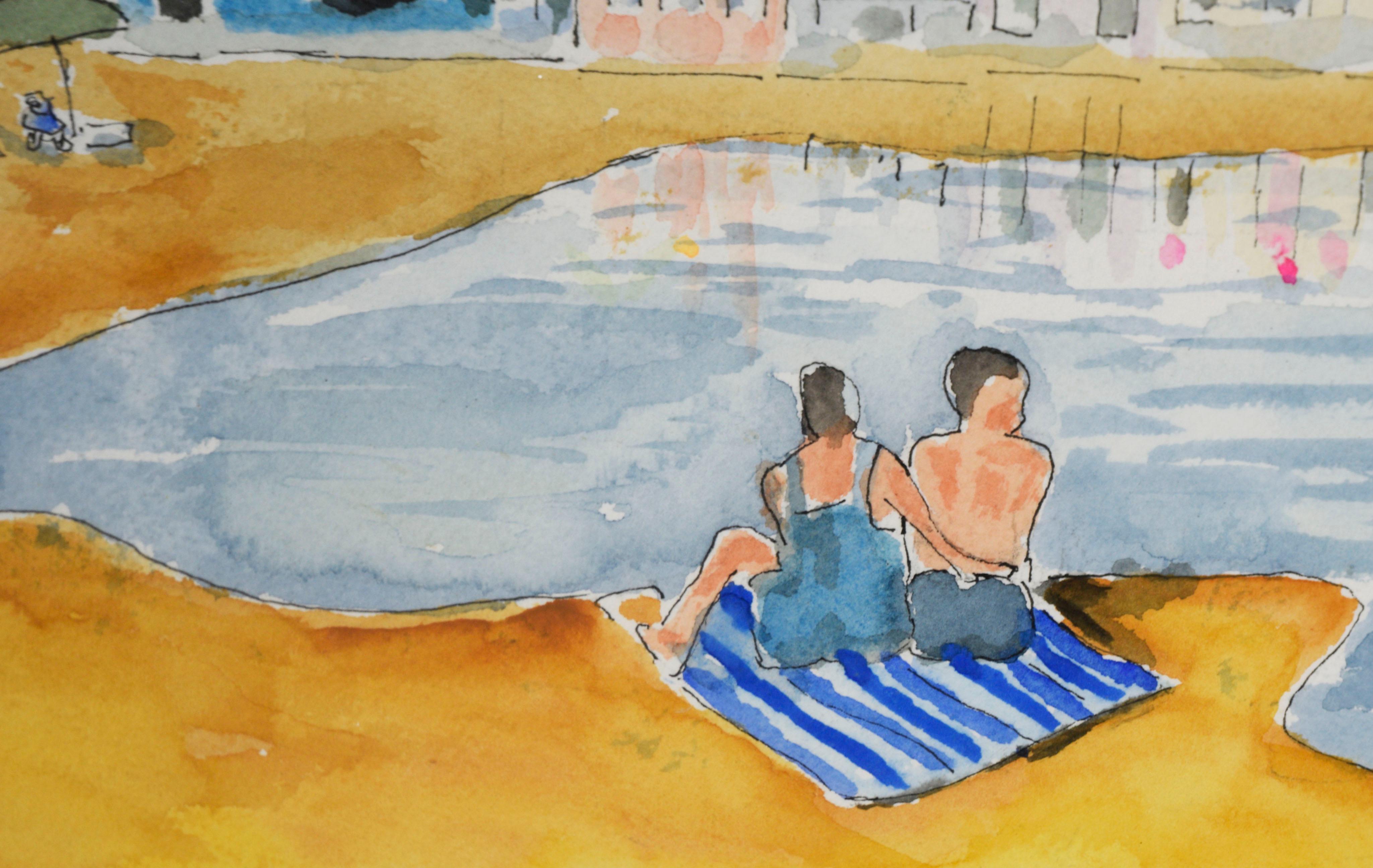 Capitola Beach, California - Aquarelle originale sur papier

Magnifique aquarelle de la plage de Capitola par Ken L. Stephens (américain, 20e siècle). Un couple est assis au bord de l'eau, avec les hôtels vénitiens colorés de Capitola en