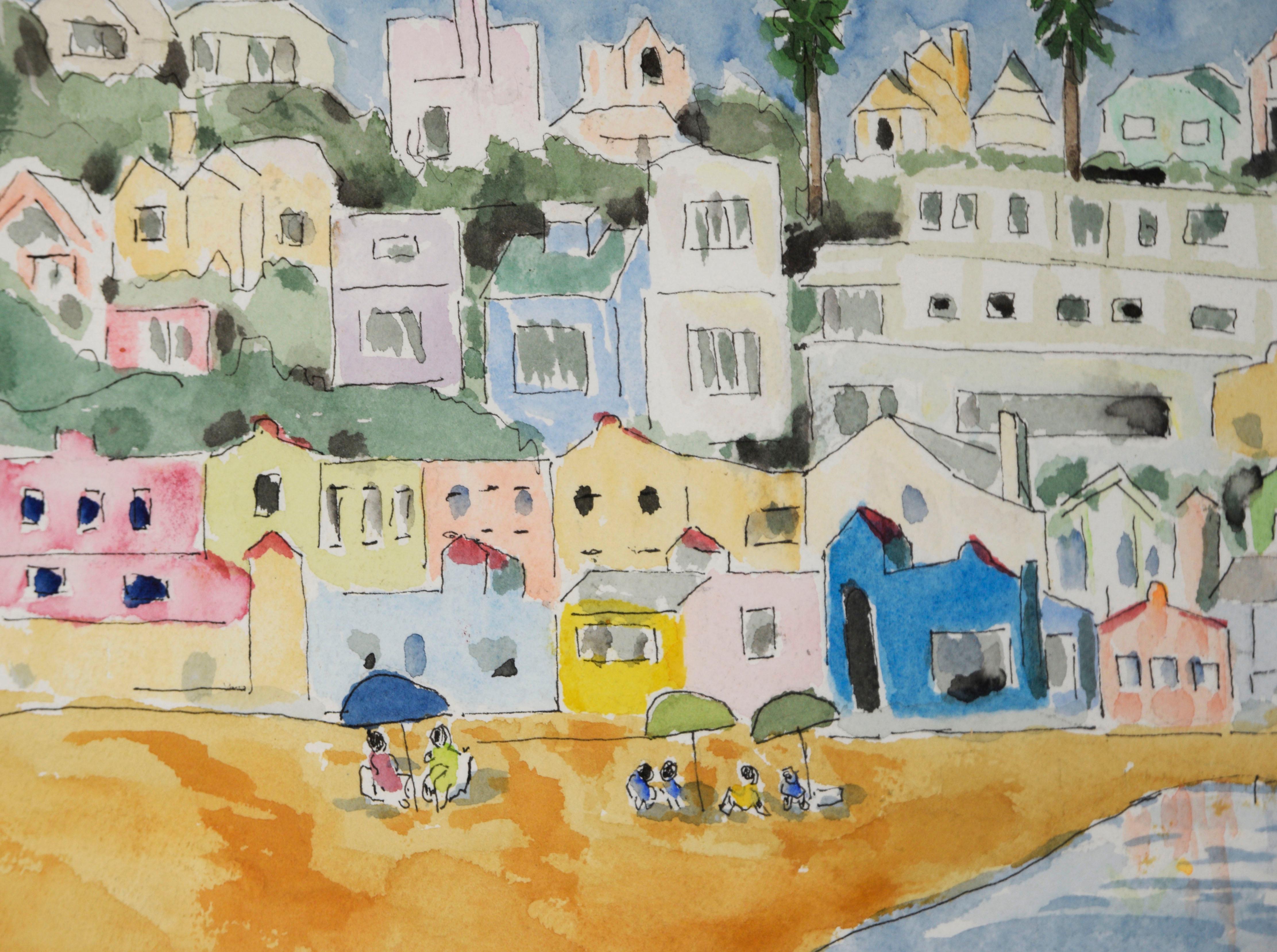 Capitola Beach, California - Aquarelle originale sur papier - Art de Ken L Stephens