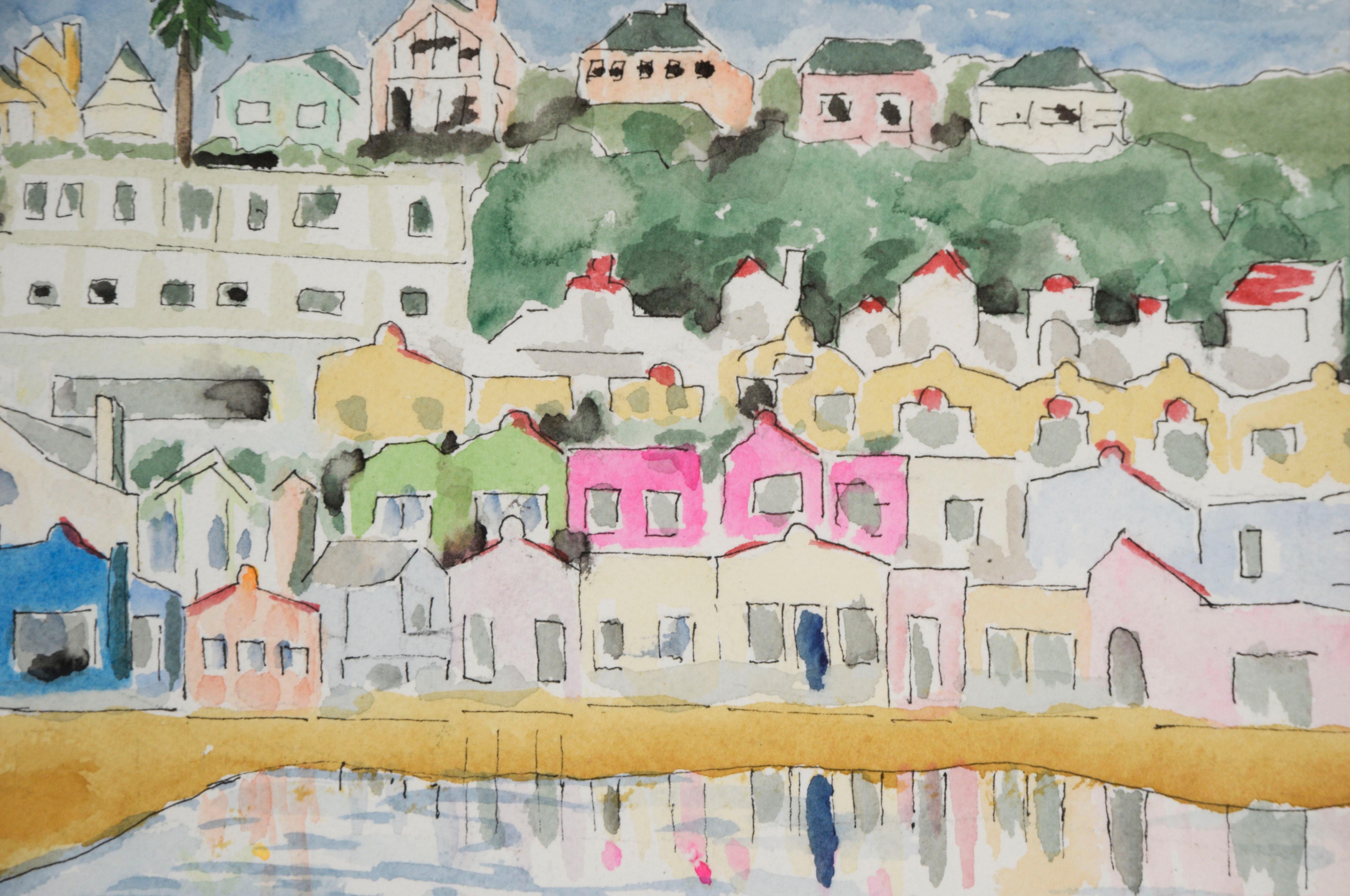 Capitola Beach, California - Aquarelle originale sur papier - Modernisme américain Art par Ken L Stephens