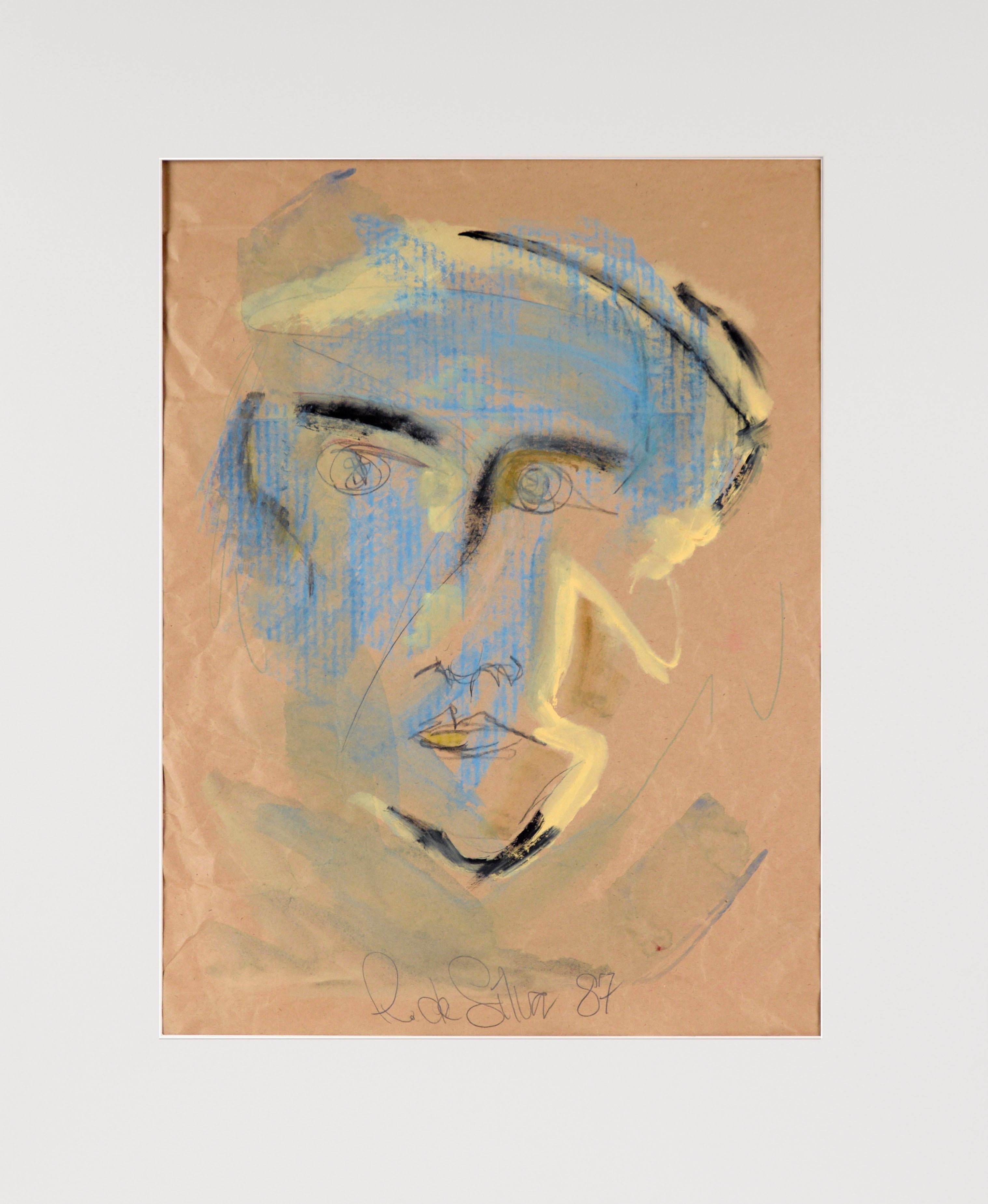 Original Abstract Portrait in Mixed Media on Paper I (1987)