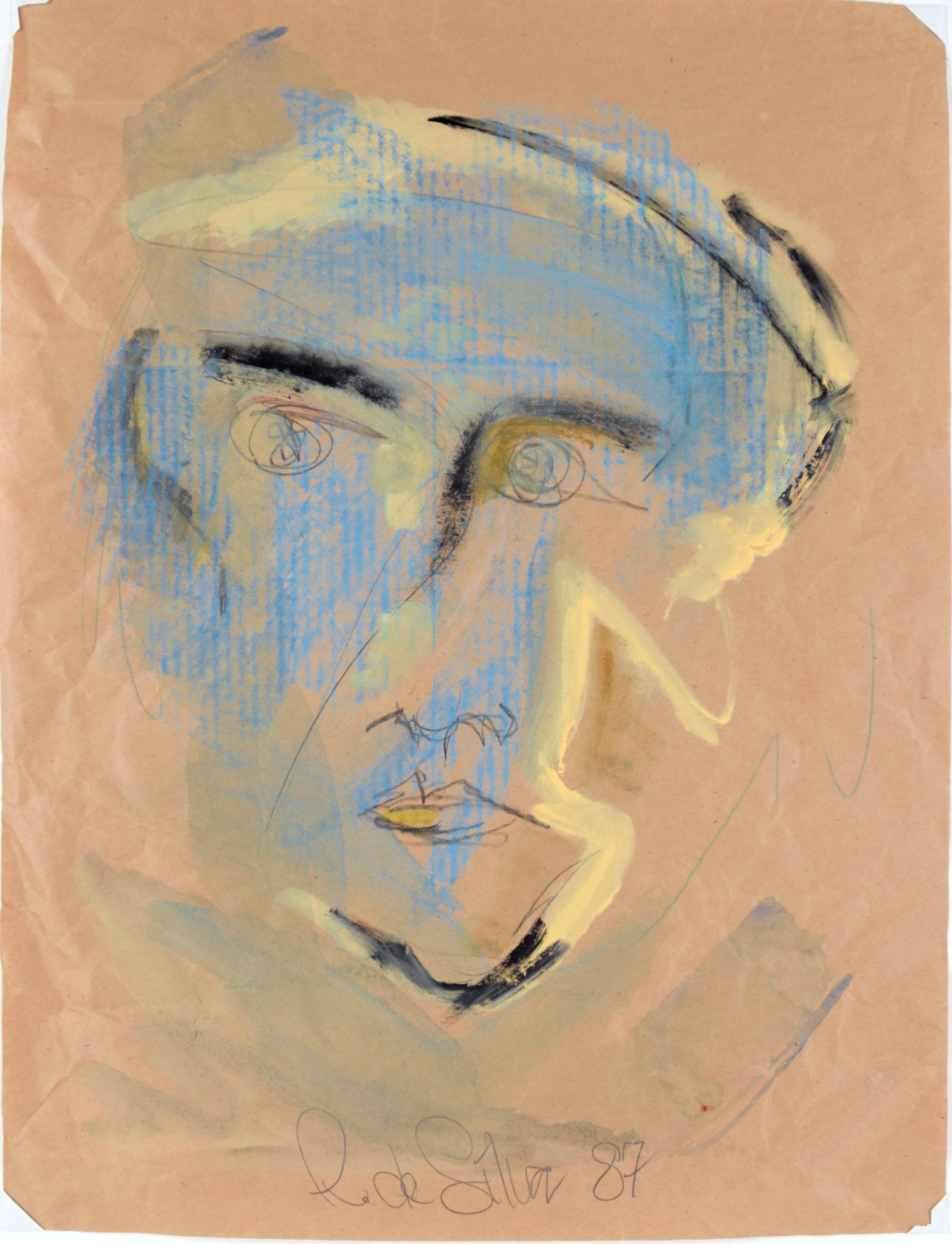 Original Abstract Portrait in Mixed Media on Paper I (1987) For Sale 1