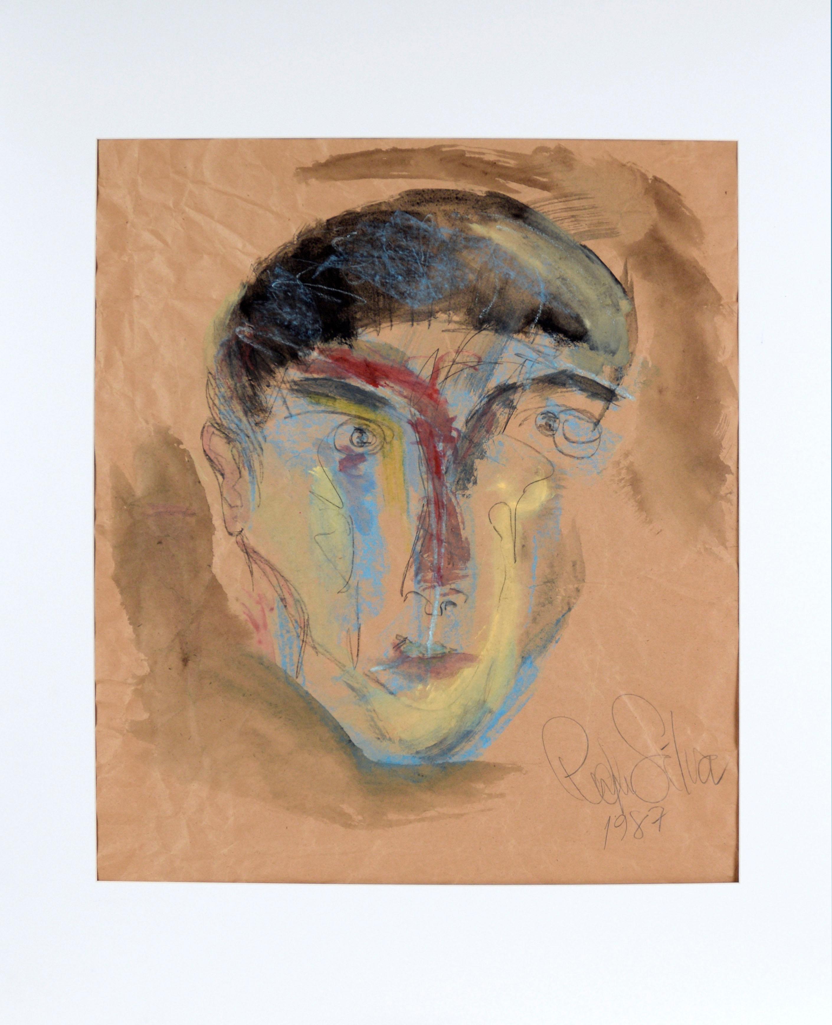 Original Abstract Portrait in Mixed Media on Paper II (1987)