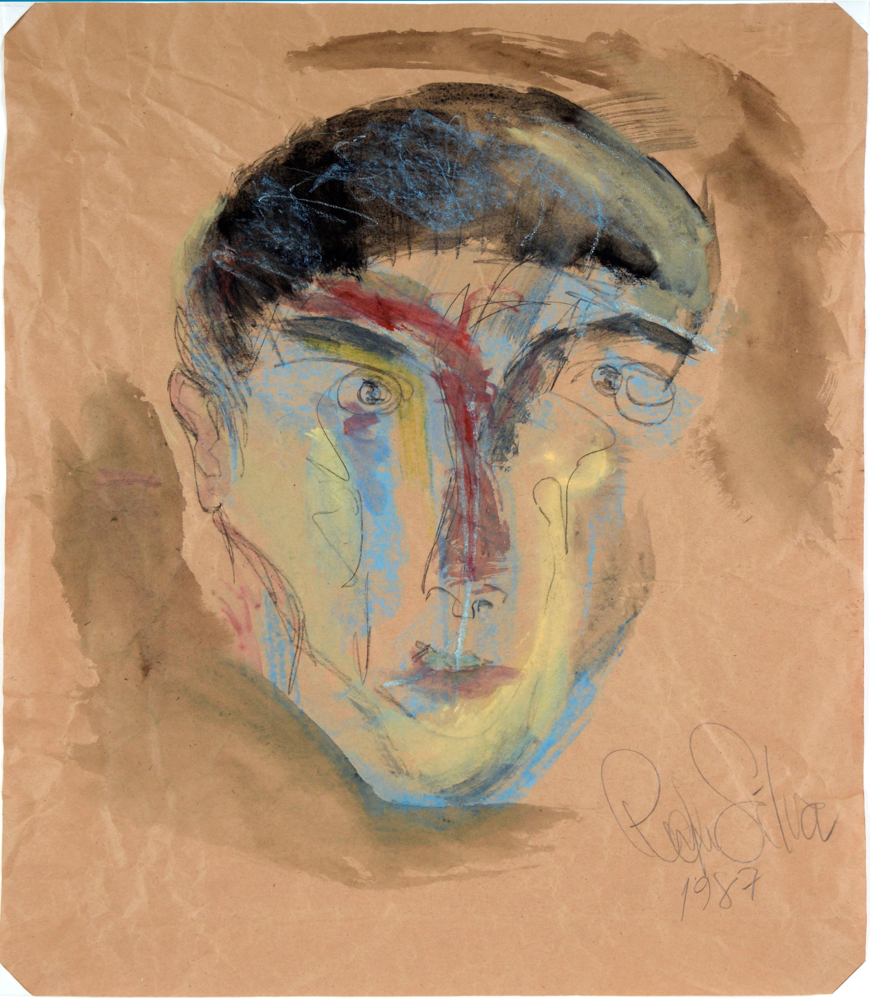 Original Abstract Portrait in Mixed Media on Paper II (1987) For Sale 1