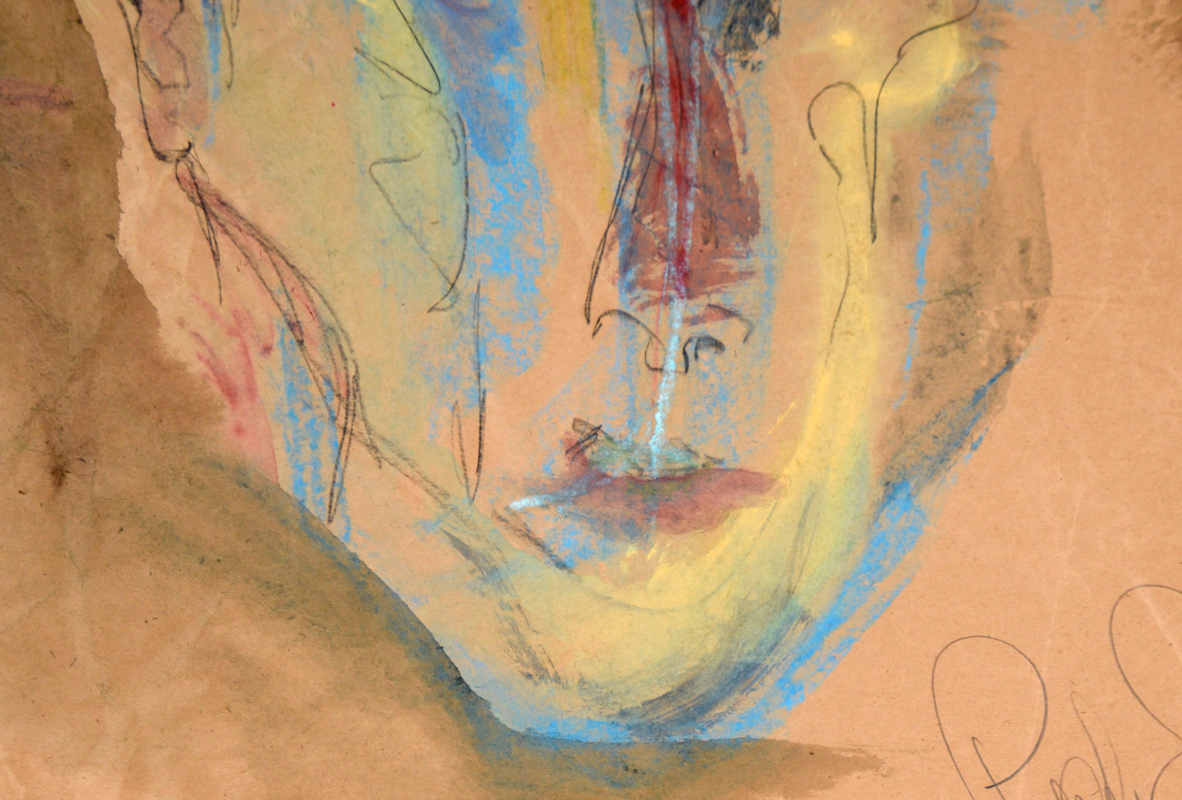 Original Abstract Portrait in Mixed Media on Paper II (1987) - Beige Figurative Art by Ricardo de Silva