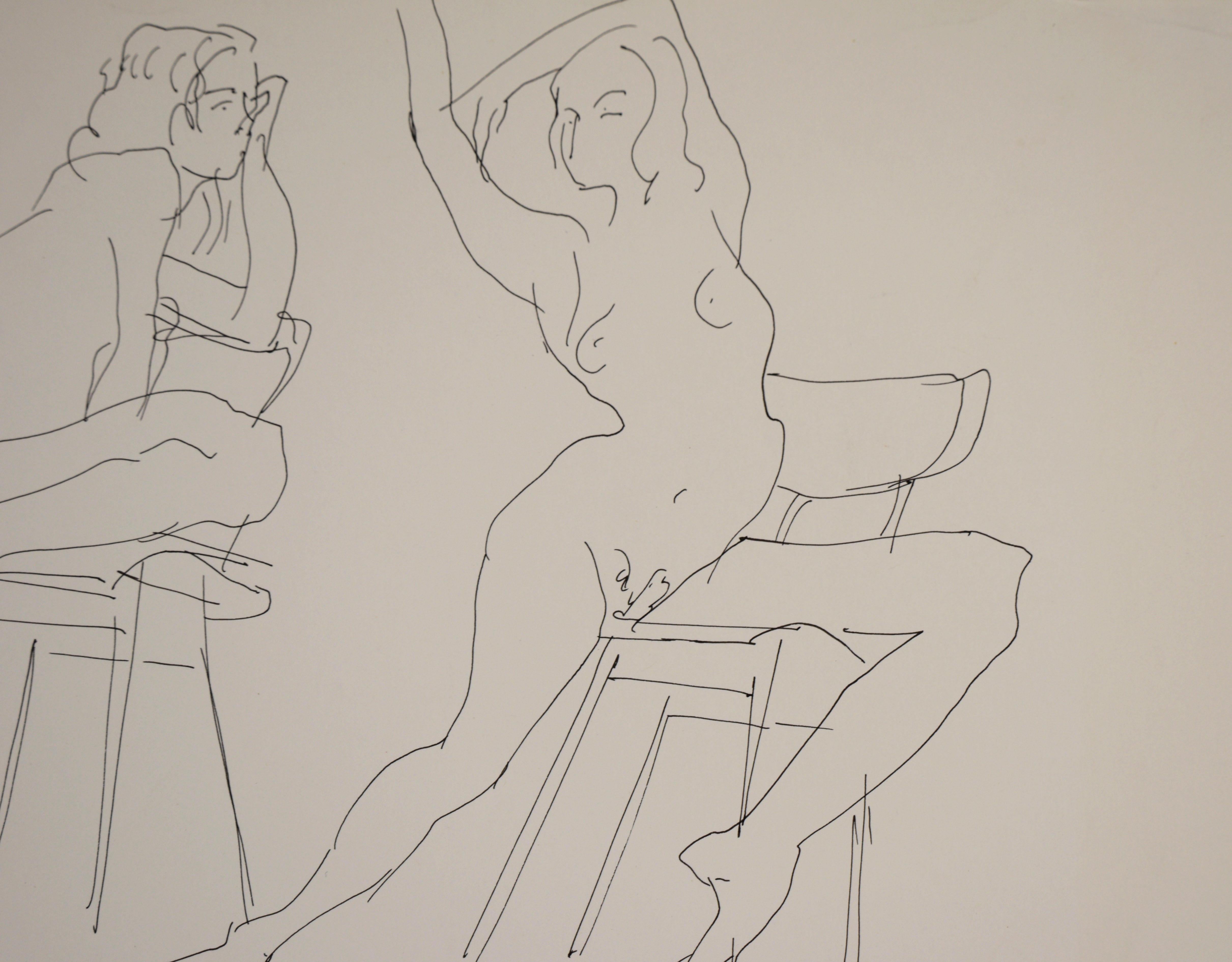 La Musa - Studio originale di nudo figurativo su carta - Figurative Art Grigio di Unknown