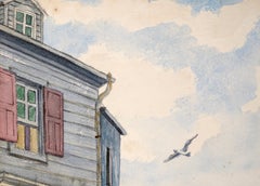 Seaside Street View - Original Watercolor in the Style of Henry Martin Gasser