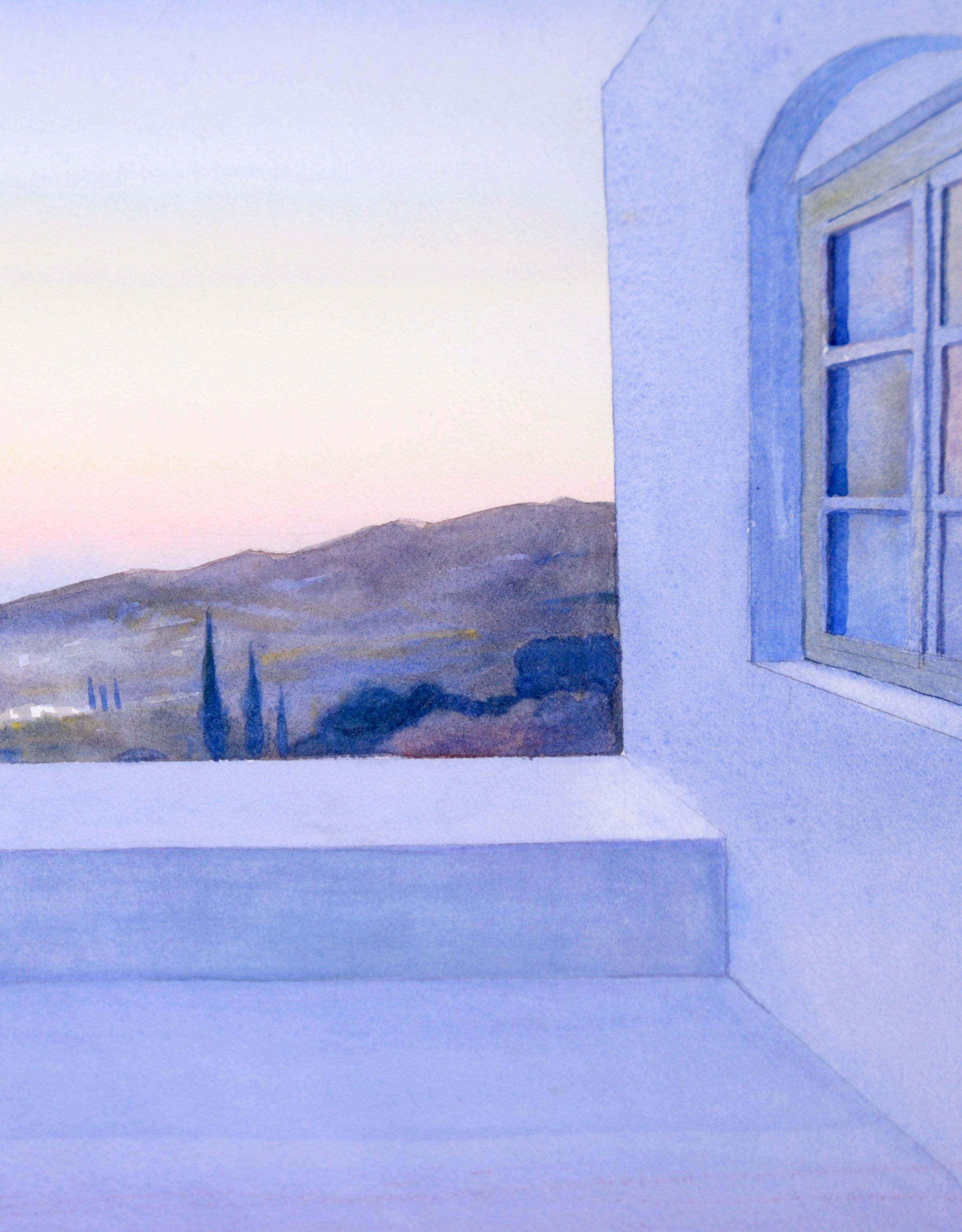 Twilight on the Balcony - Original Watercolor by Rachel Mason Burger For Sale 3