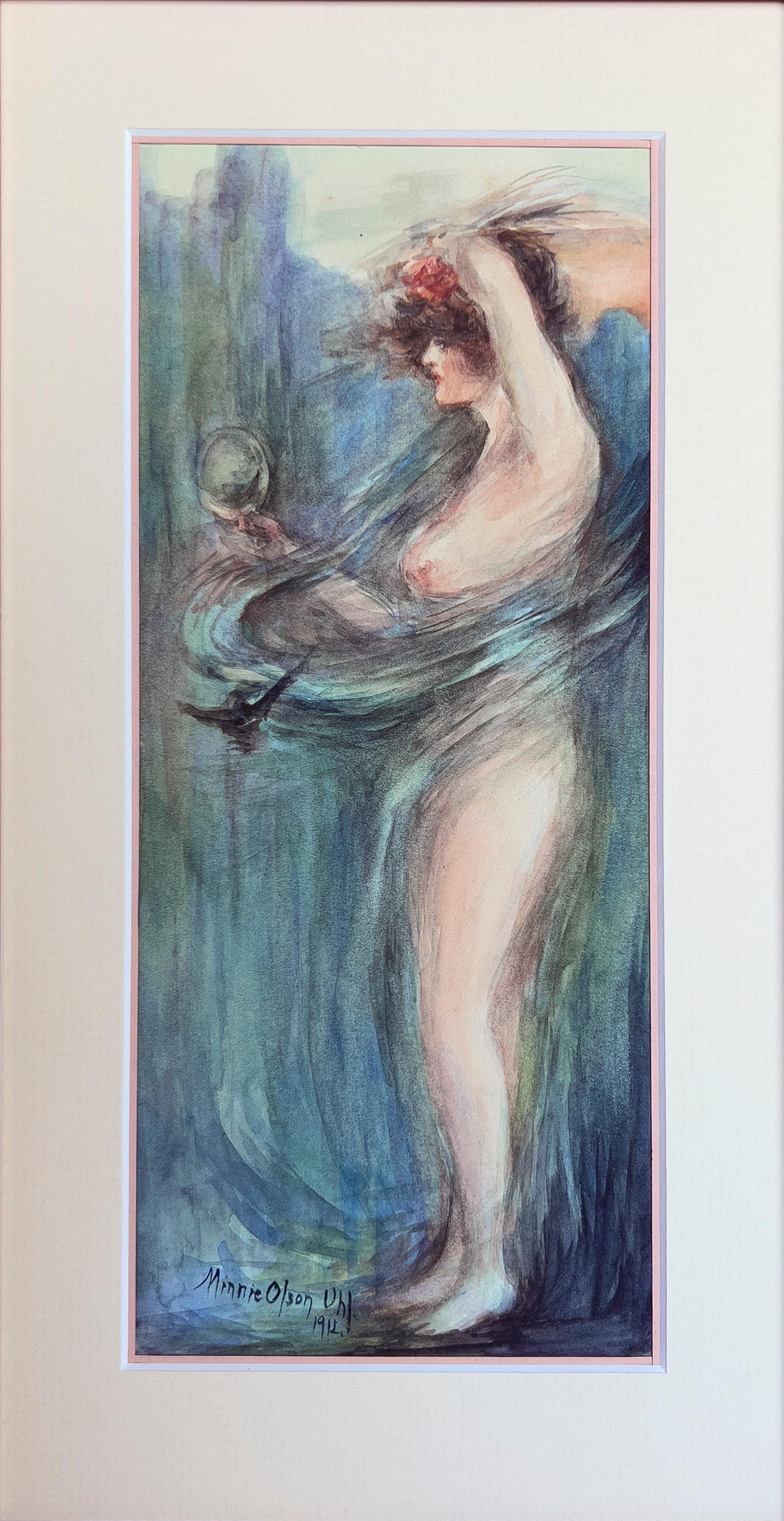 The Nature through the Mirror Nude and with a Whirlwind Style of Childe Hassam (La nature à travers le miroir, le nu et le tourbillon de Childe Hassam) - Painting de Wilhelmina Olson Uhl