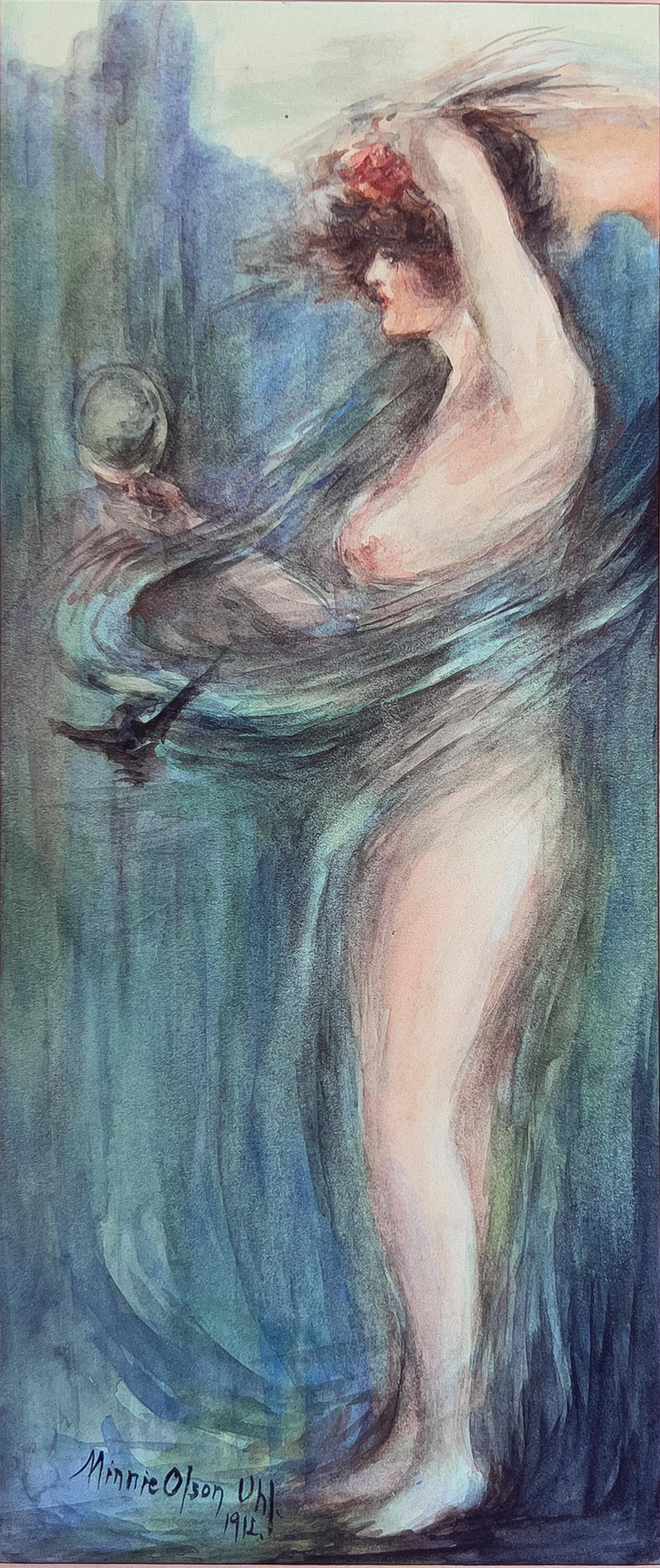 The Nature through the Mirror Nude and with a Whirlwind Style of Childe Hassam (La nature à travers le miroir, le nu et le tourbillon de Childe Hassam) - Post-impressionnisme Painting par Wilhelmina Olson Uhl