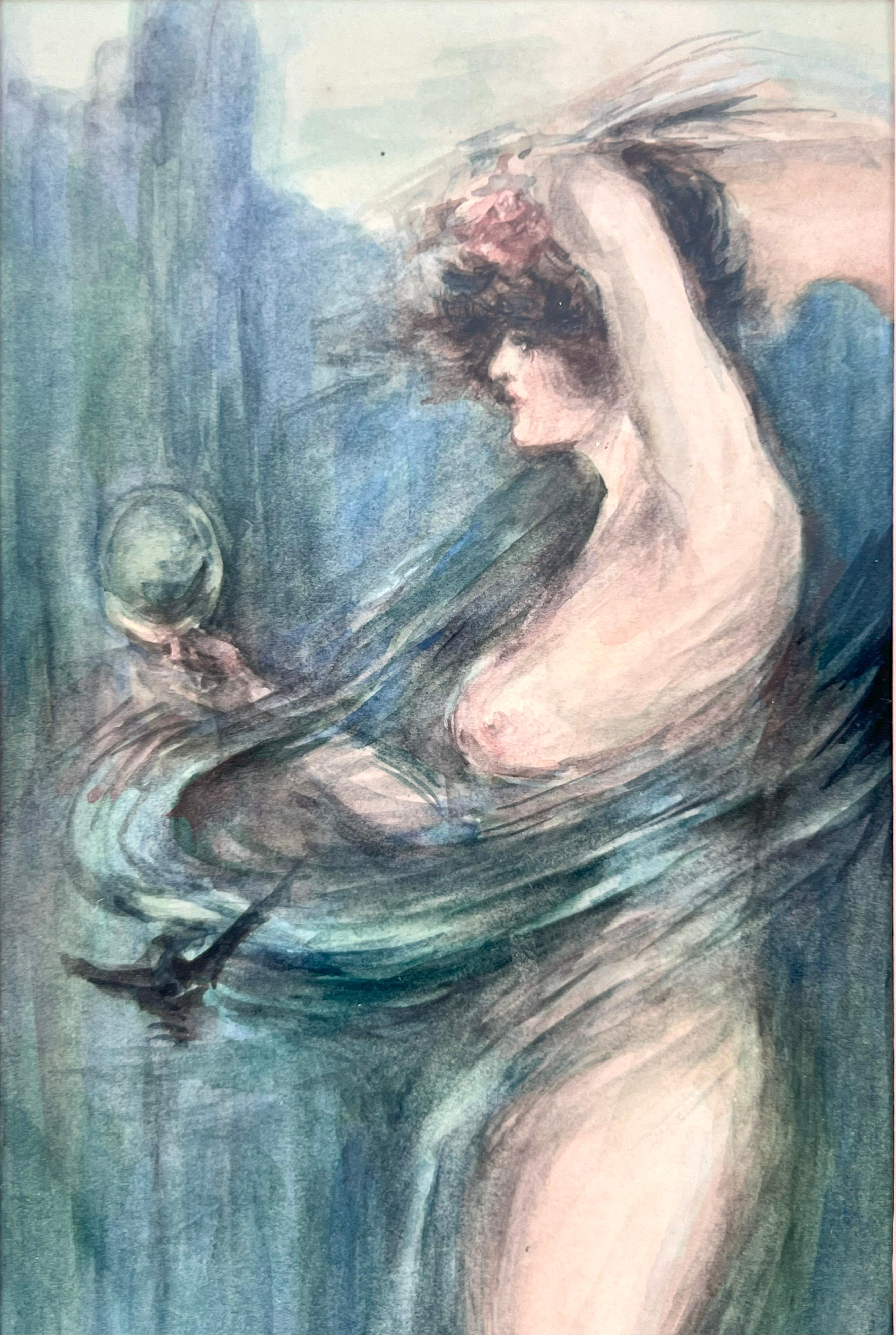 The Nature through the Mirror Nude and with a Whirlwind Style of Childe Hassam (La nature à travers le miroir, le nu et le tourbillon de Childe Hassam) - Noir Nude Painting par Wilhelmina Olson Uhl