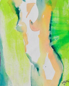 Torso de mujer desnuda verde en acuarela sobre papel