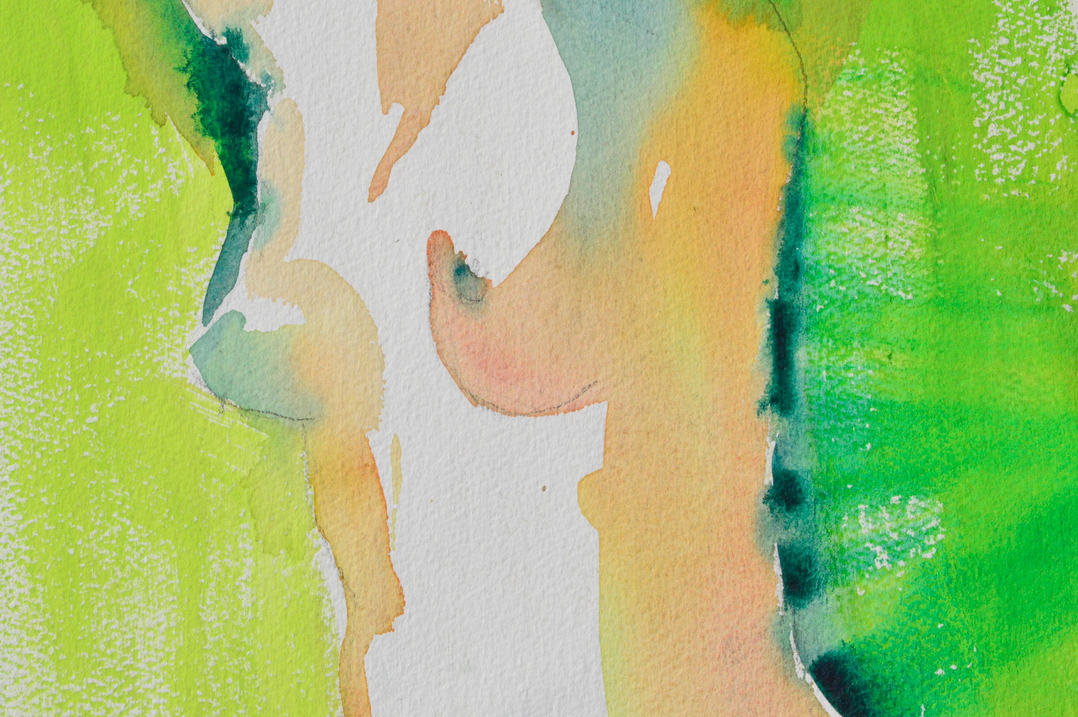 Green Nude Woman's Torso in Watercolor on Paper - Fauvist Art by David Stephens