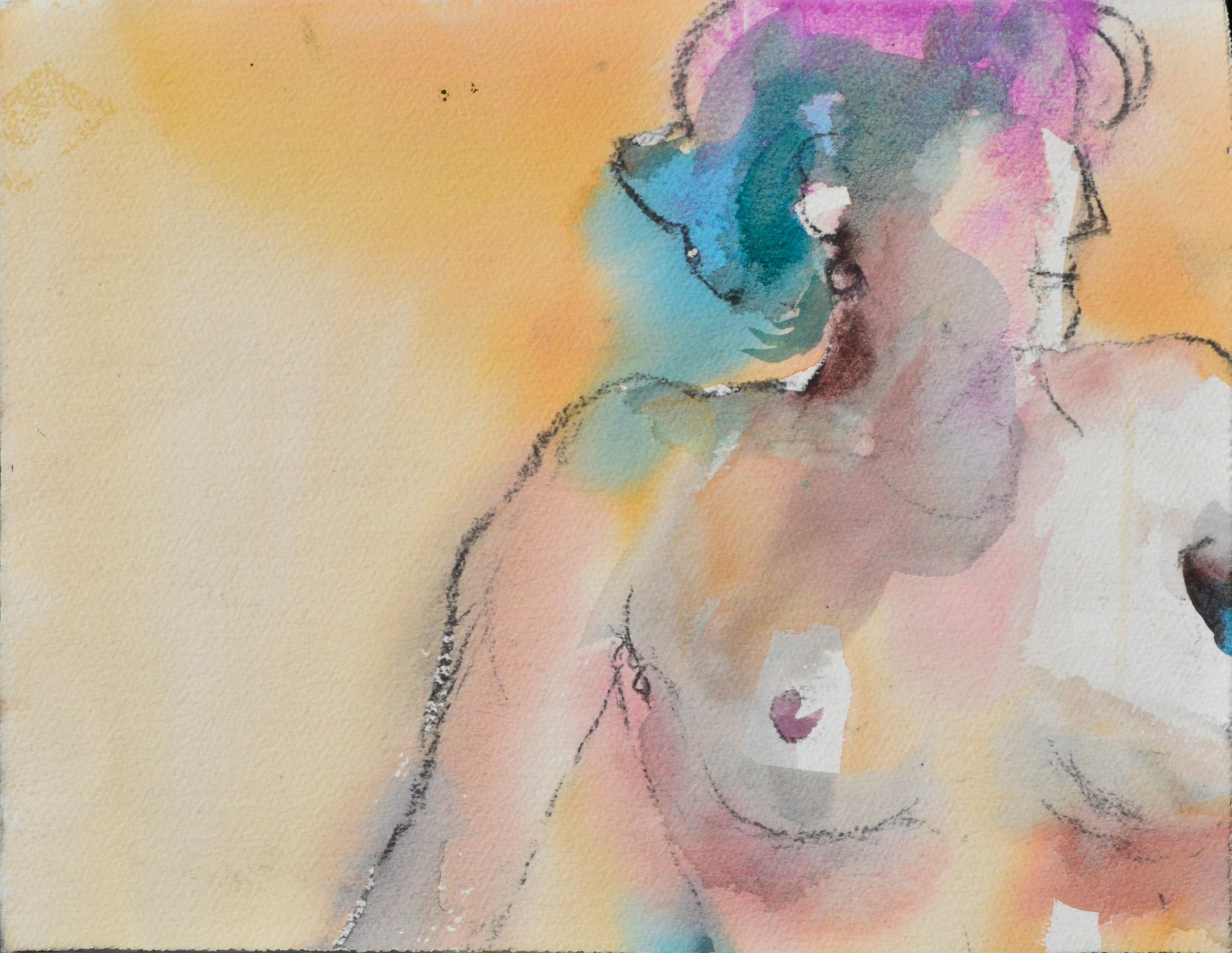 Green Nude Woman's Torso in Watercolor on Paper For Sale 1