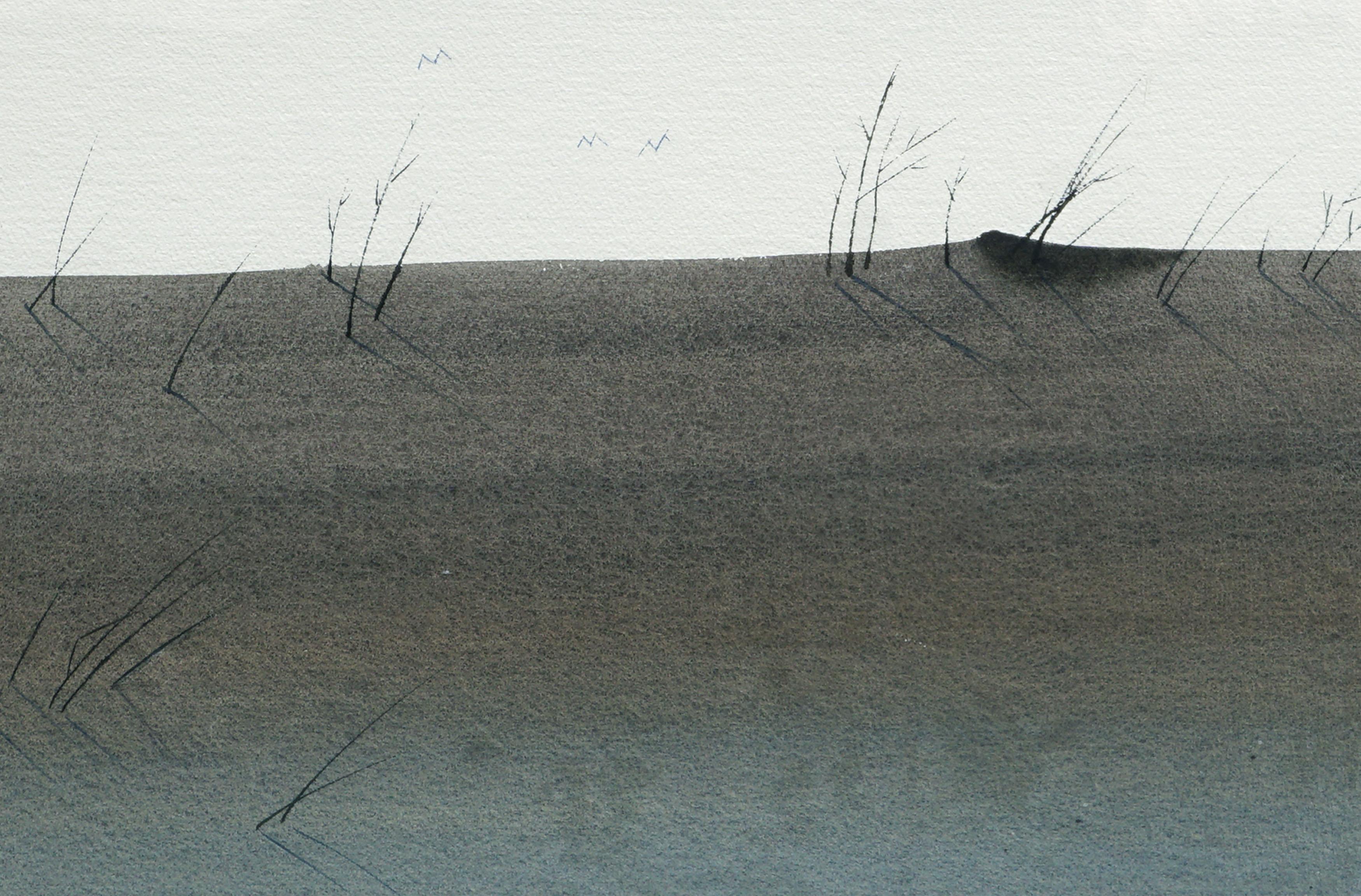 Paesaggio minimalista dune di sabbia d'epoca in acquerello su carta vergata - Art Espressionista di Edward Walaitis