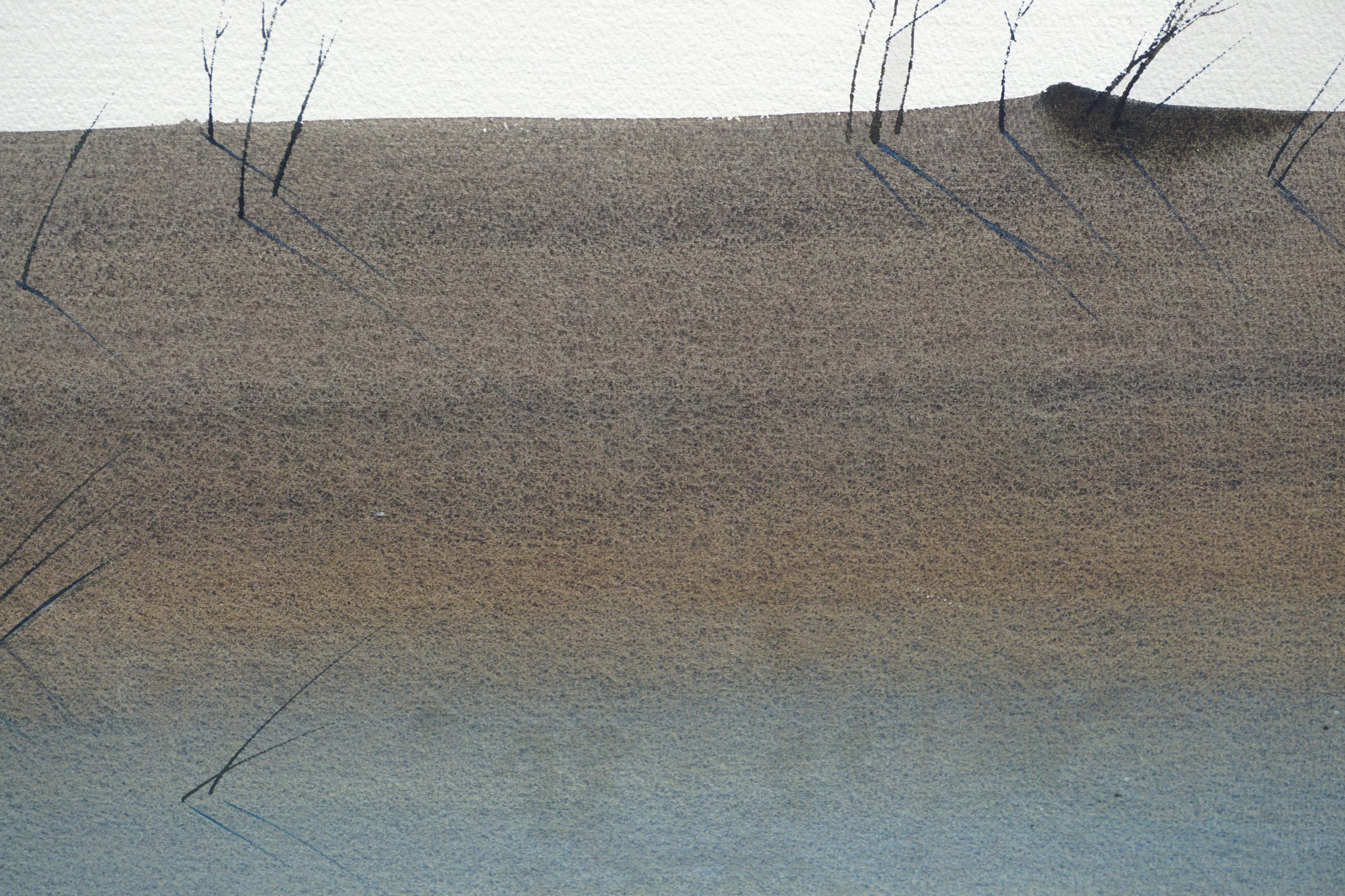 Paesaggio minimalista dune di sabbia d'epoca in acquerello su carta vergata

Splendido acquerello minimalista di una duna di sabbia con erba e uccelli di Ed Walaitis (americano, 1914-2005). Dune di sabbia morbide e fluide sono rappresentate in uno