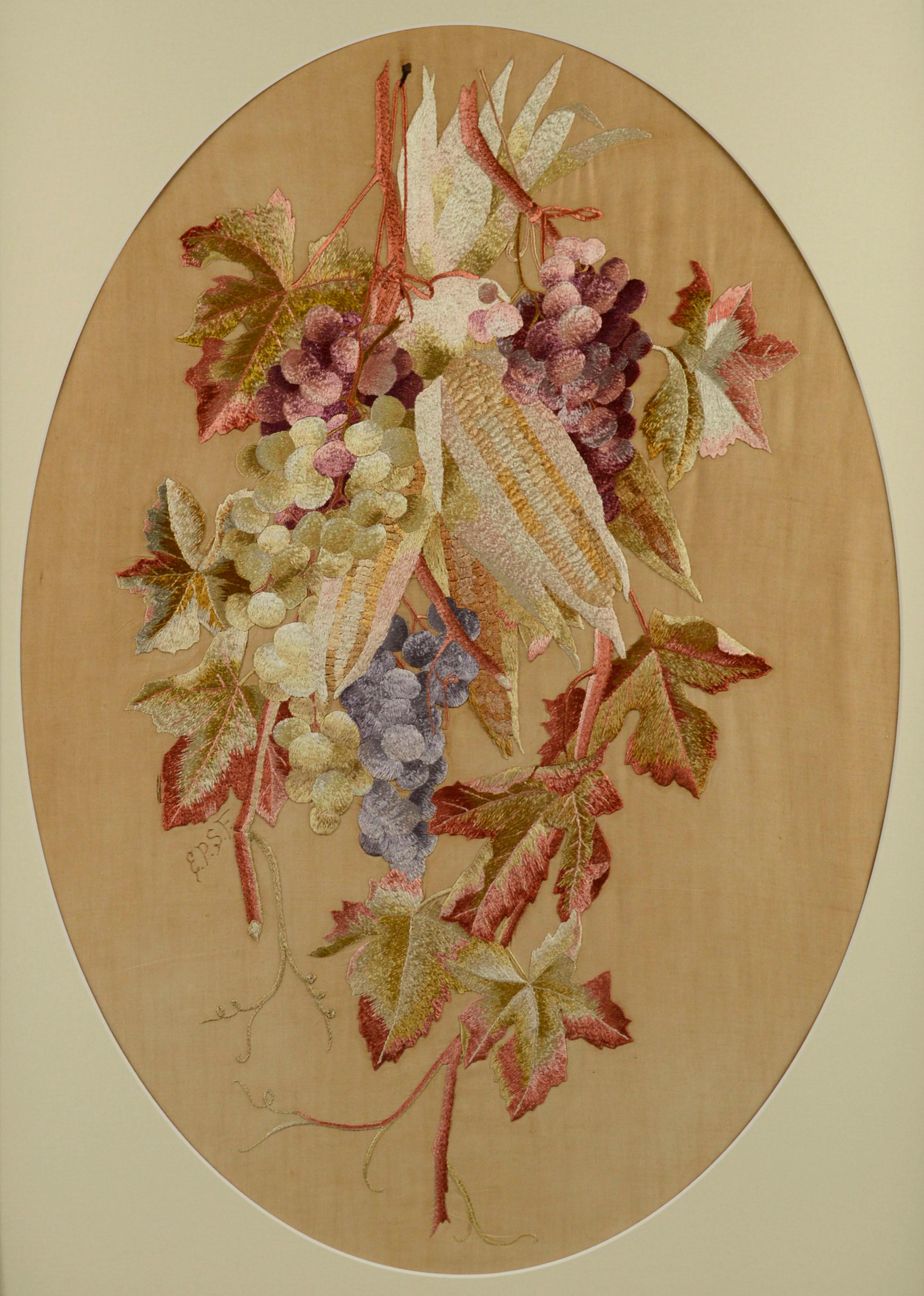 Embroidered Fruit Still Life - Romantic Art by Unknown