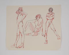 Three Poses - Original Male Nude Figurative Drawing on Paper