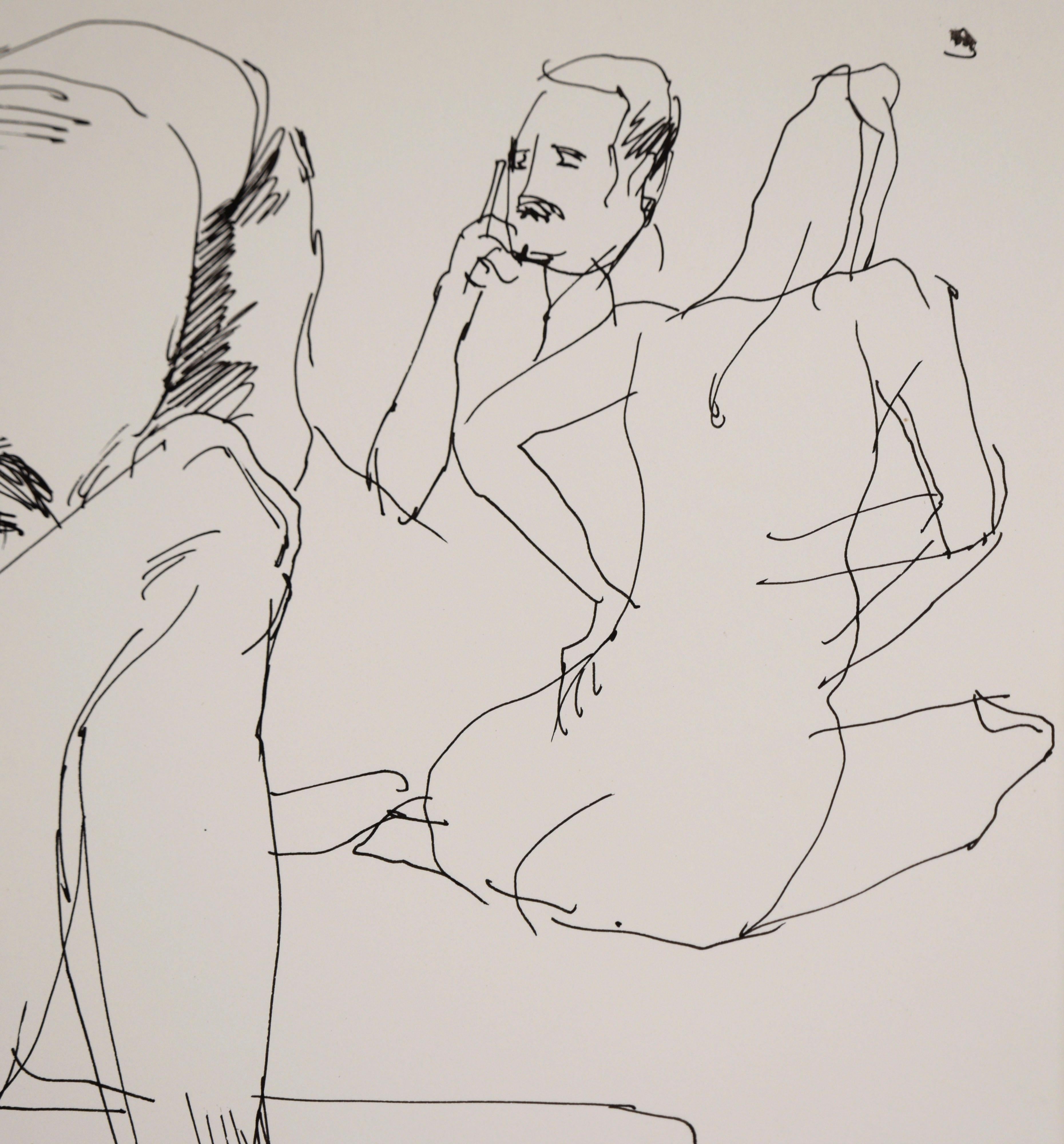 El artista y su musa - Dibujo figurativo original sobre papel - Nude Gris de Unknown