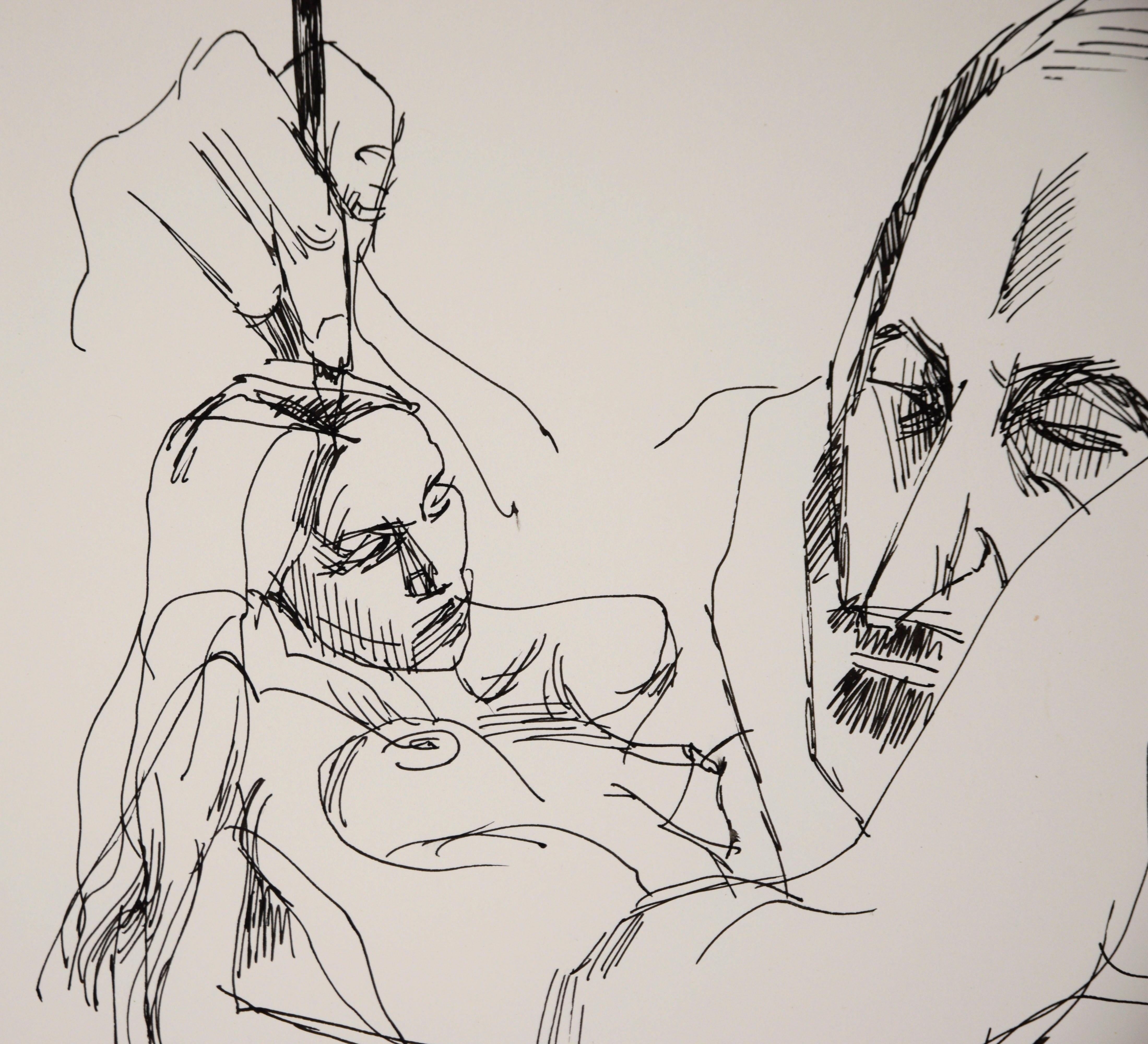 El artista y su musa - Dibujo figurativo original sobre papel en venta 1
