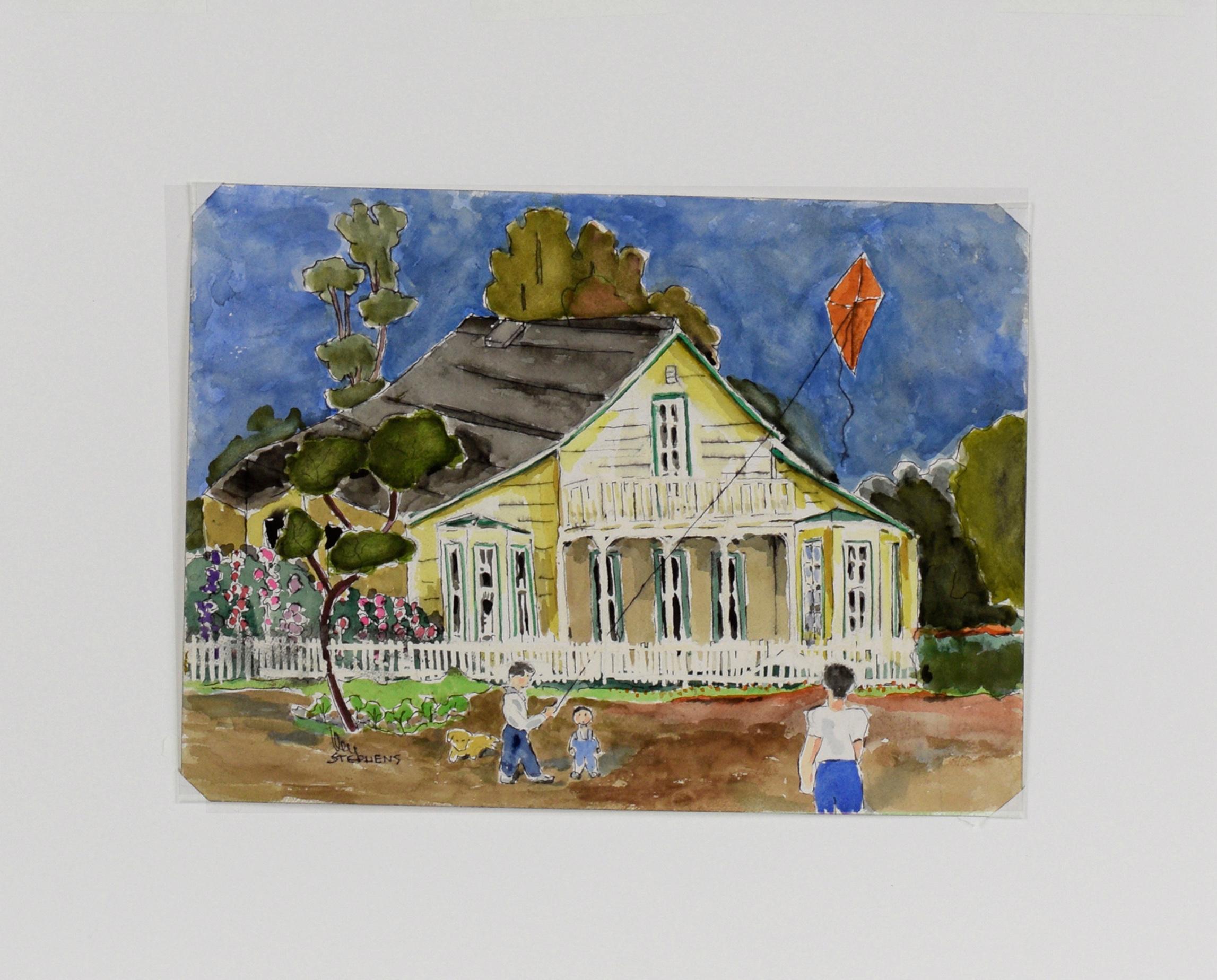 „Salinas Mayor's House“ – Original Aquarell-Landschaft auf Papier (Post-Impressionismus), Art, von Ken L Stephens
