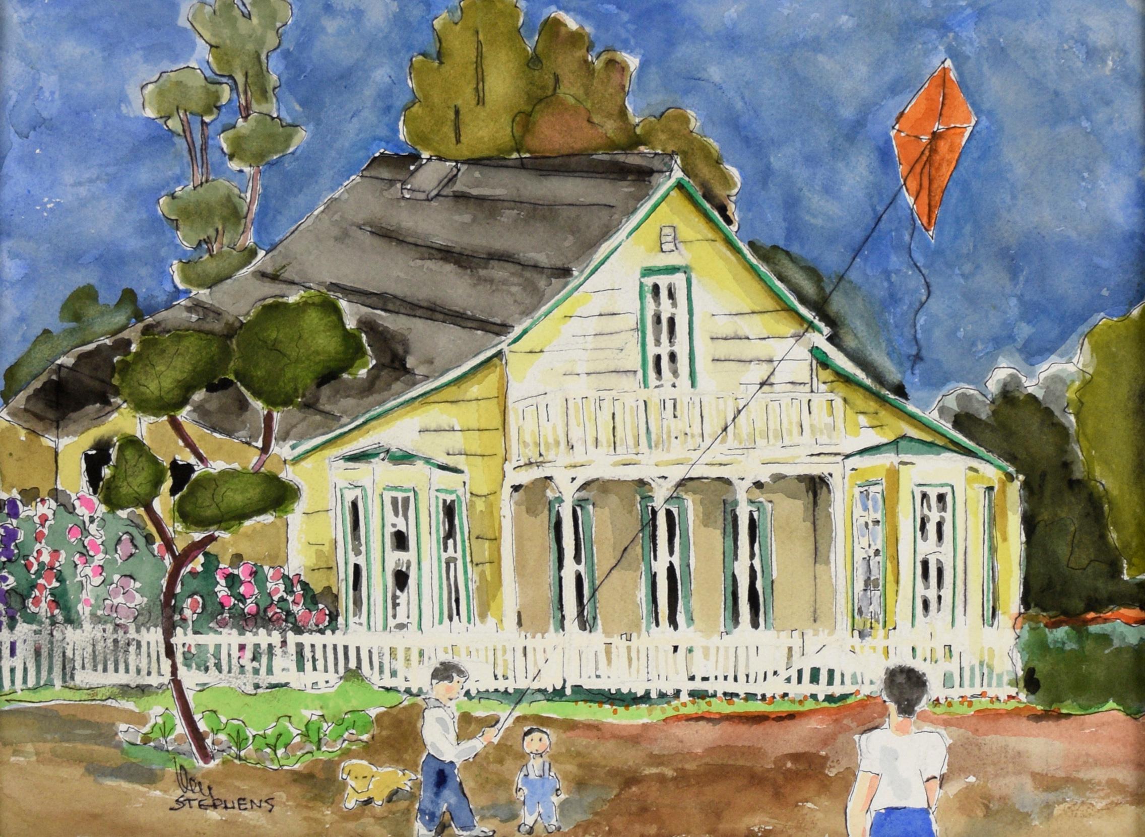„Salinas Mayor's House“ – Original Aquarell-Landschaft auf Papier – Art von Ken L Stephens