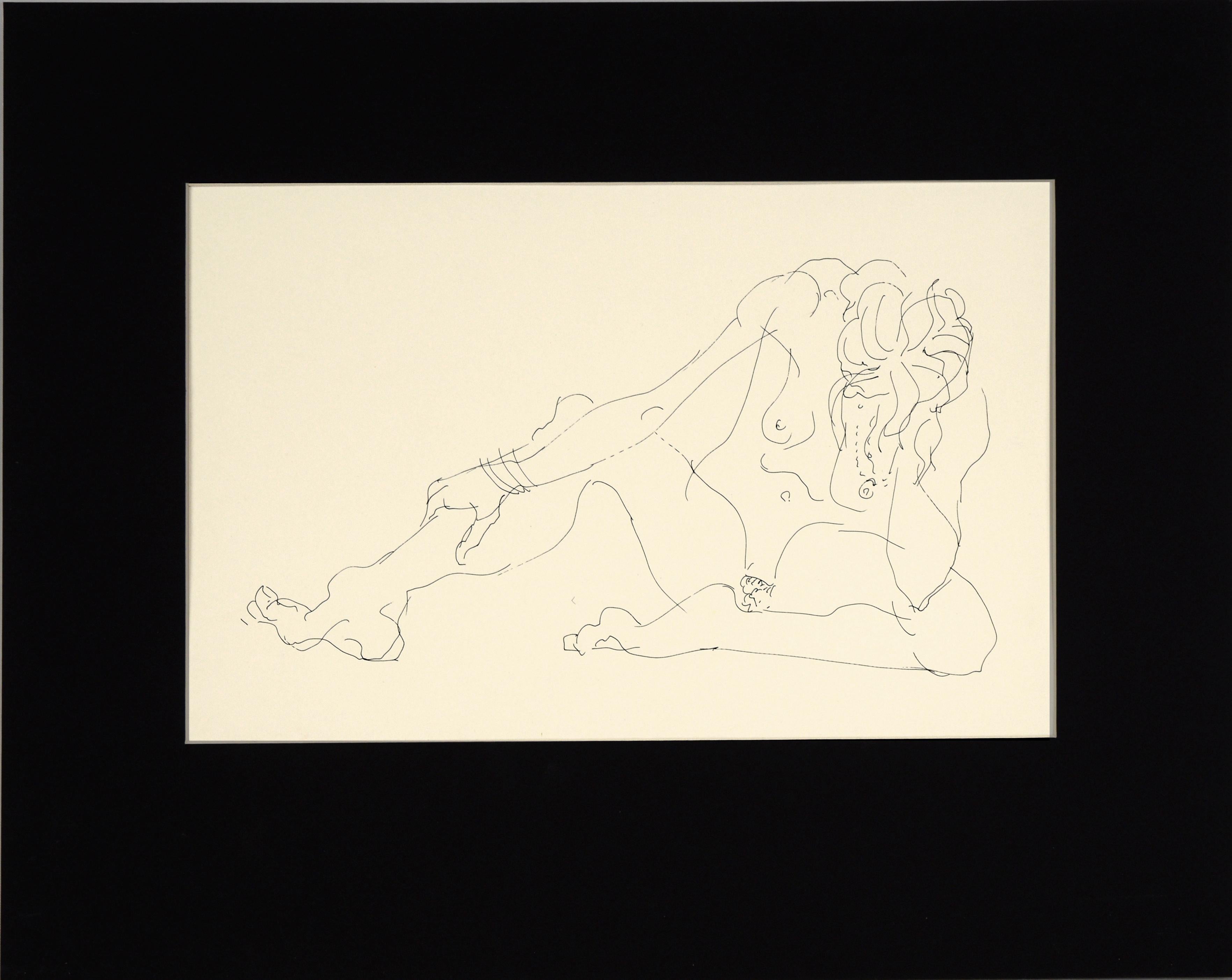 Desnudo femenino solitario - Dibujo lineal original