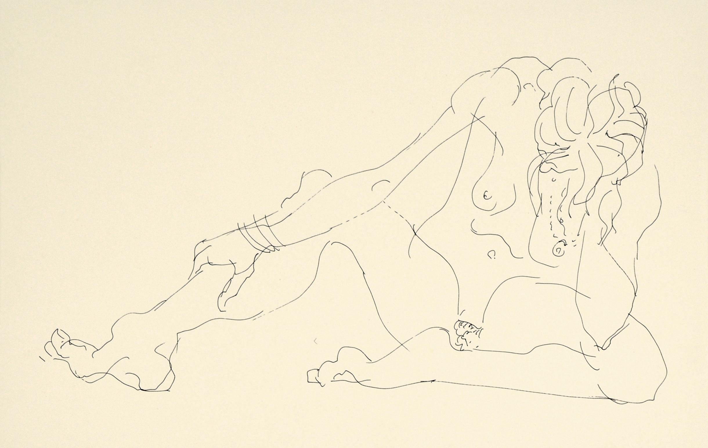 Desnudo femenino solitario - Dibujo lineal original - Art de Unknown