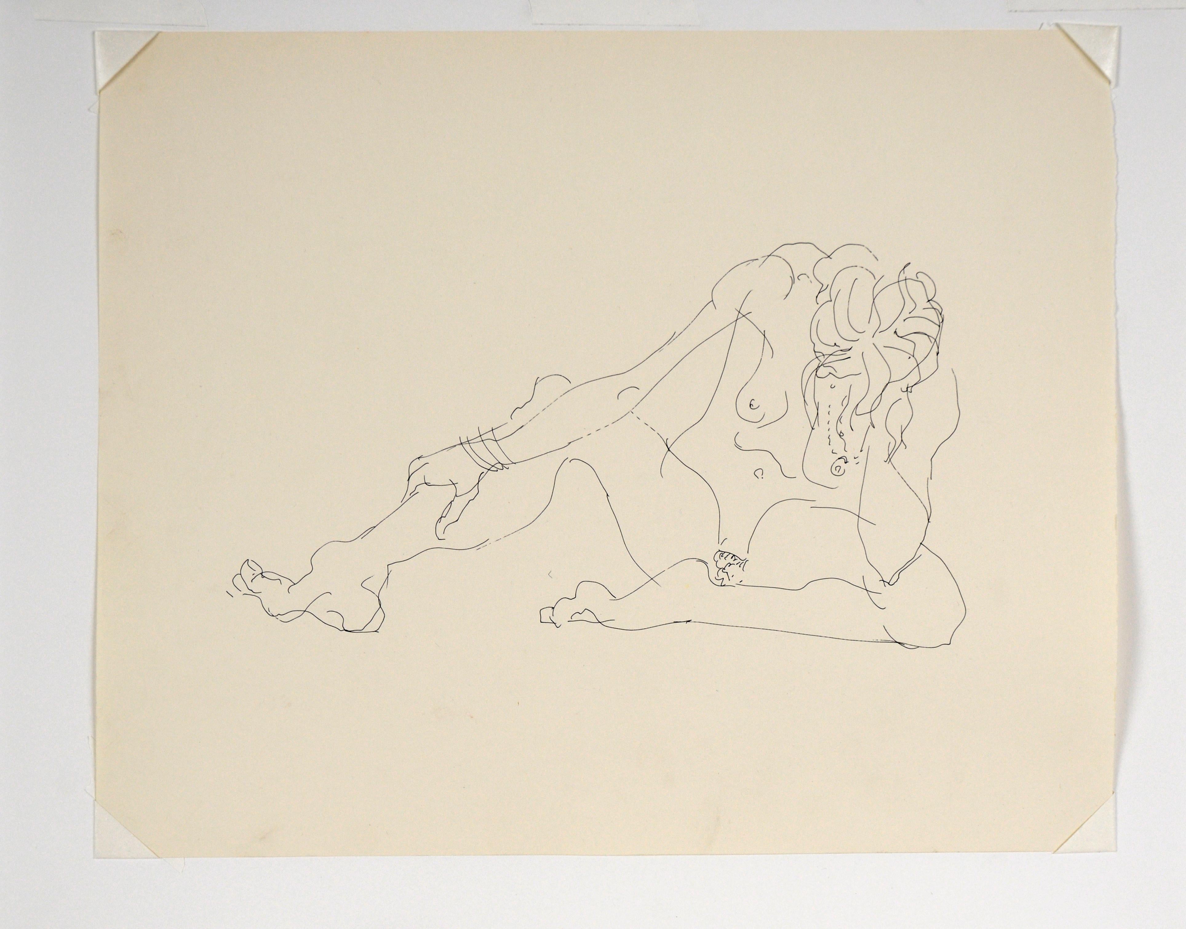 Desnudo femenino solitario - Dibujo lineal original - Art Posmoderno de Unknown