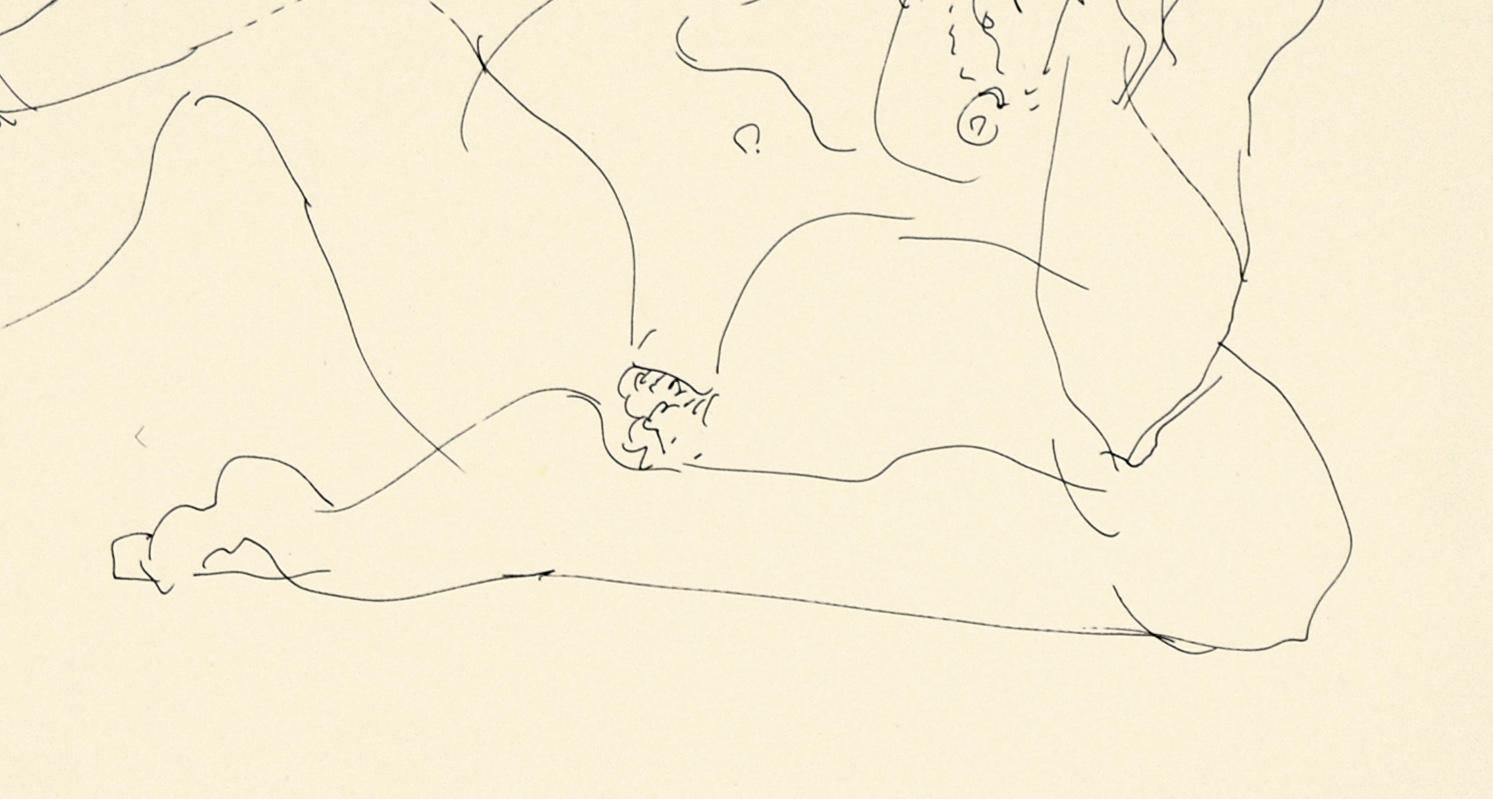 Desnudo femenino solitario - Dibujo lineal original - Figurative Art Blanco de Unknown