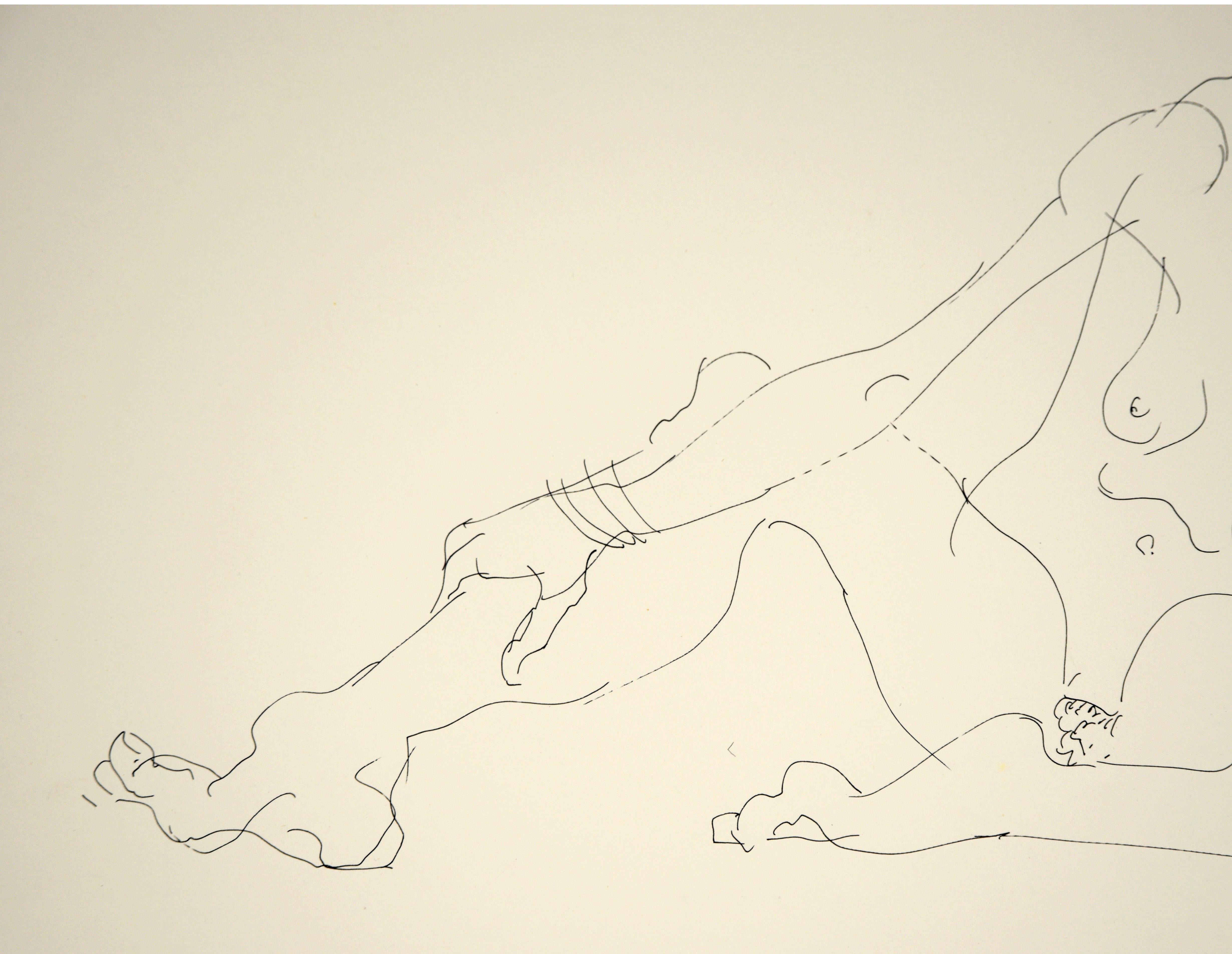 Desnudo femenino solitario - Dibujo lineal original en venta 1