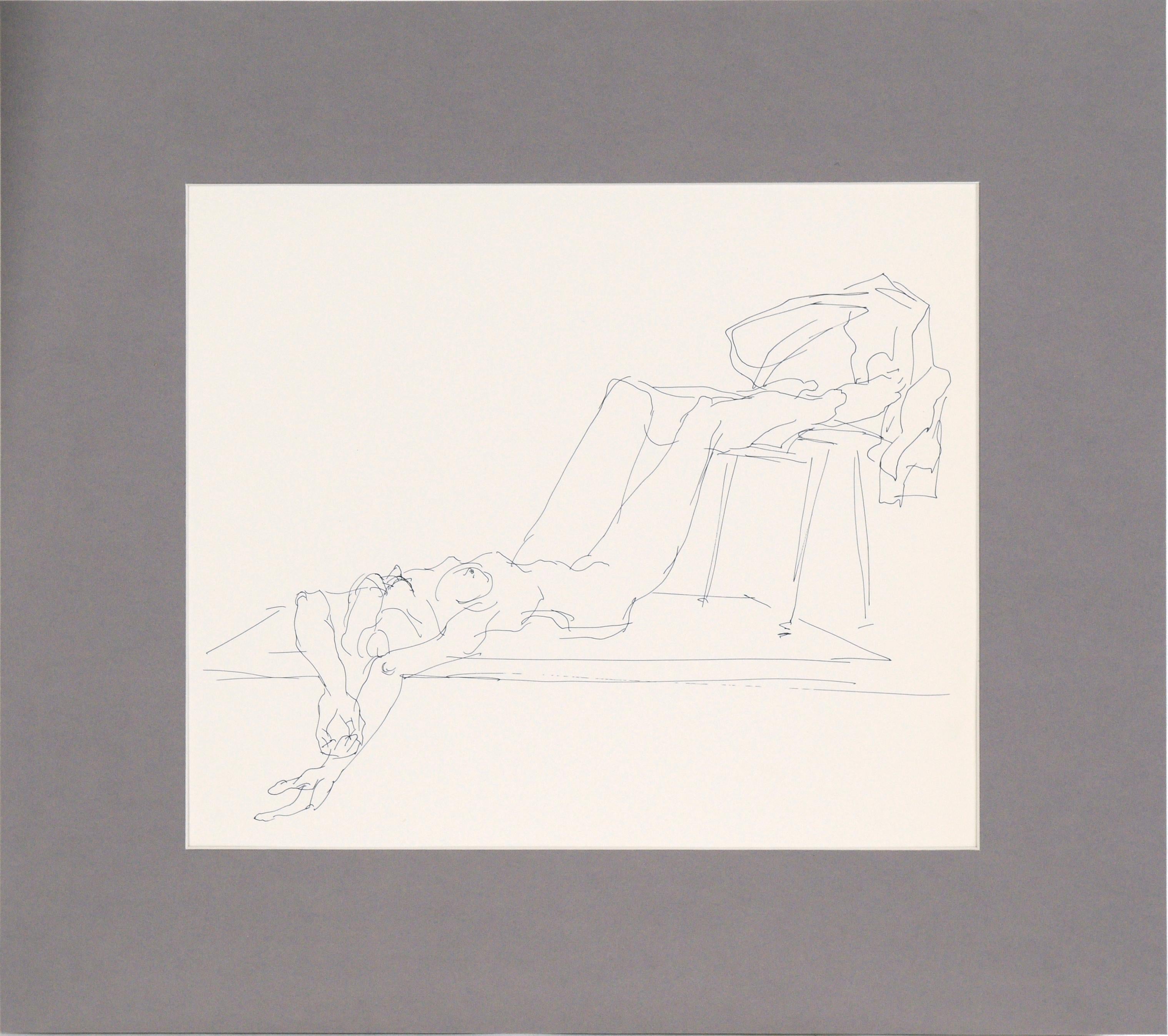 Dessin figuratif nu au stylo sur papier - Art de Unknown