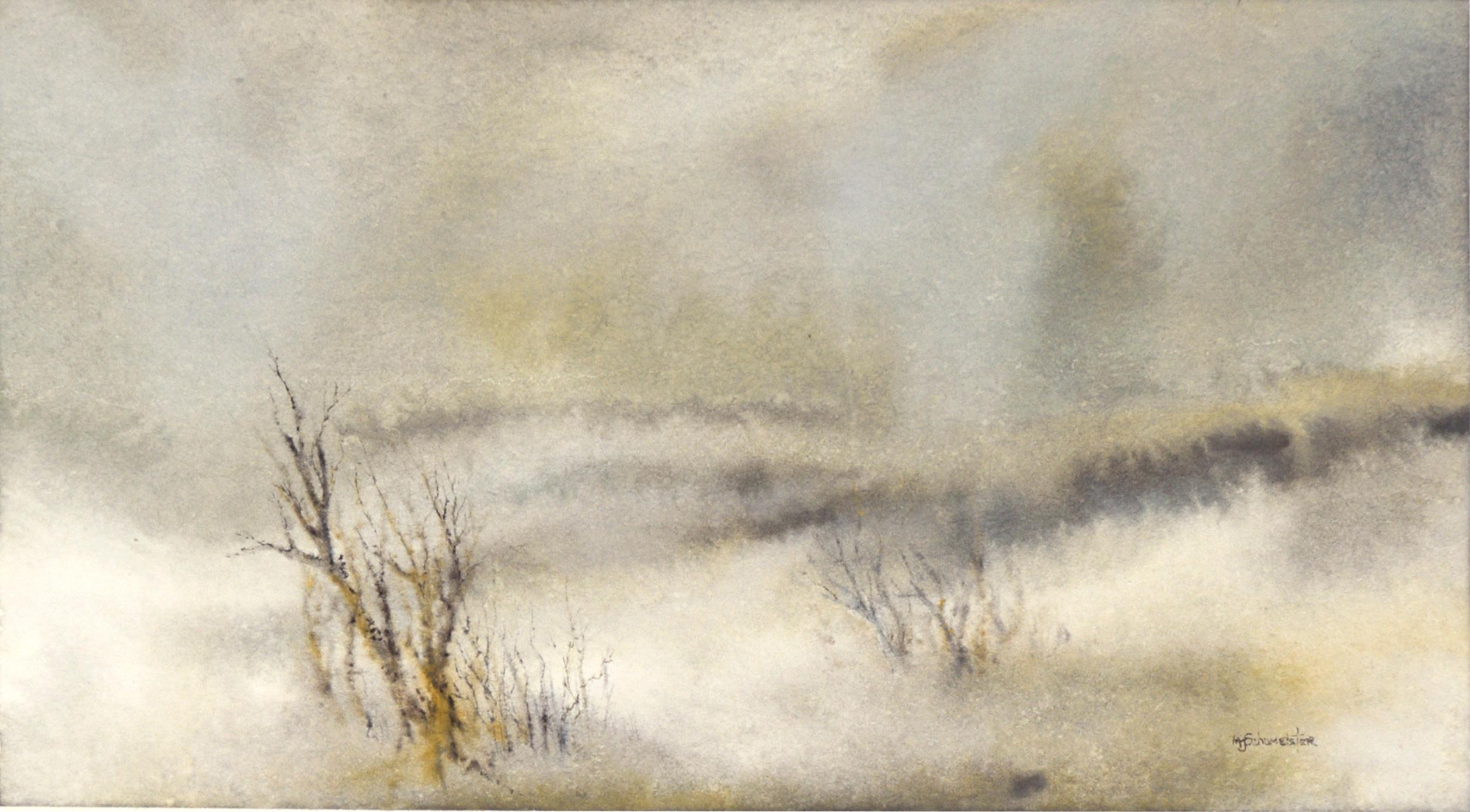 Atmospheric Watercolor Landscape - Fog with Delicate Trees

Delicate watercolor landscape of trees in the fog. Wet on wet brush techniques create an atmospheric background to this piece. The blues and greys of the piece are deepened by areas of warm