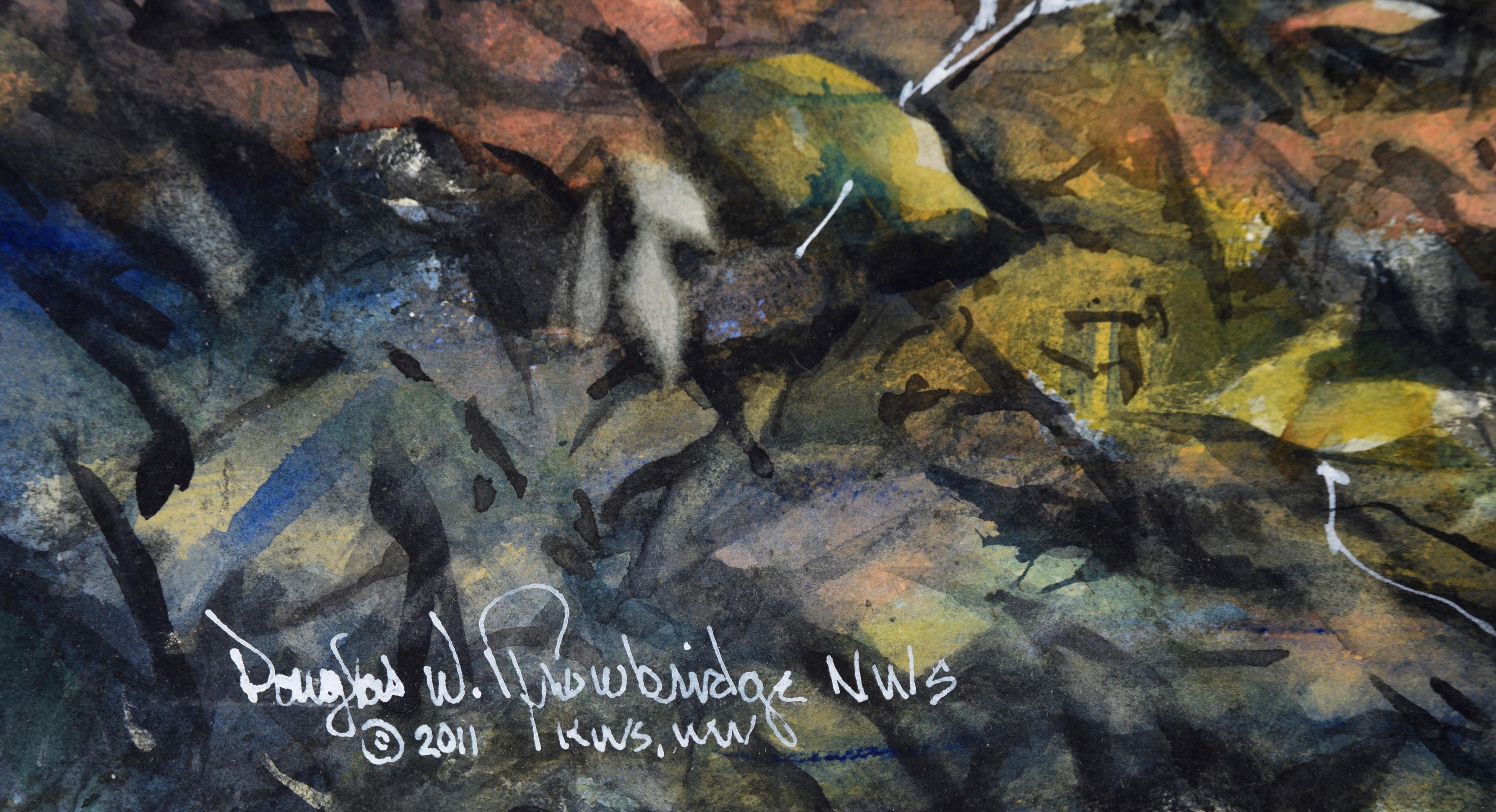 „Nature Walk“ Waldlandschaft in Aquarell auf Papier, mit Notiz des Künstlers im Angebot 2