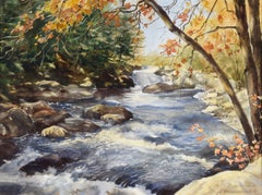 "Boonton Falls" Paisaje forestal en acuarela sobre papel