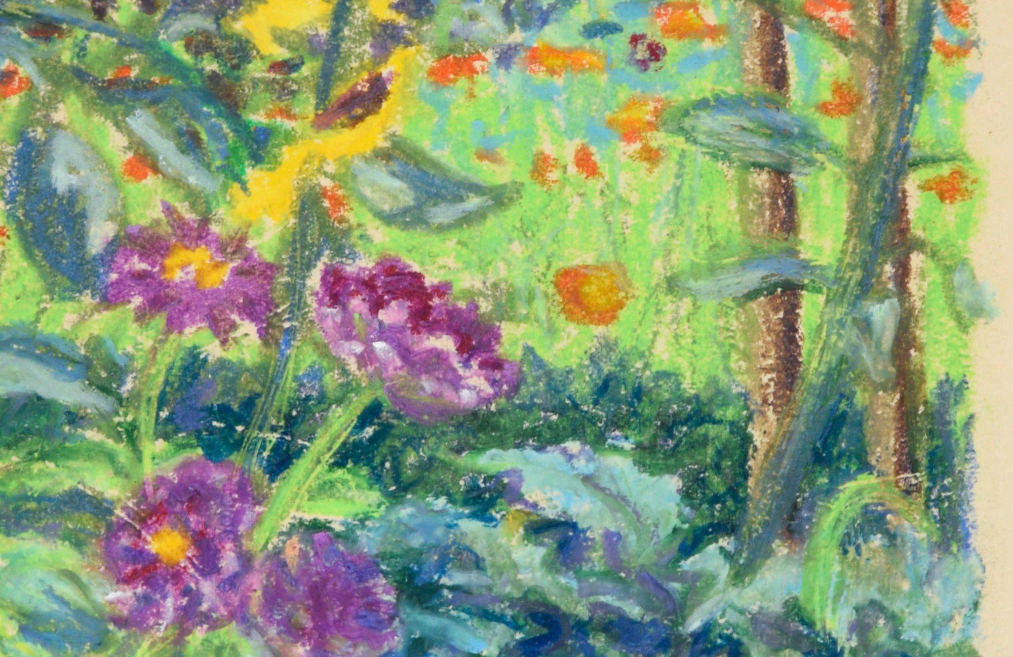 Wildflower Plein Aire Landscape in Pastel on Paper - Gray Landscape Art by Jeanne Rosen Sofen