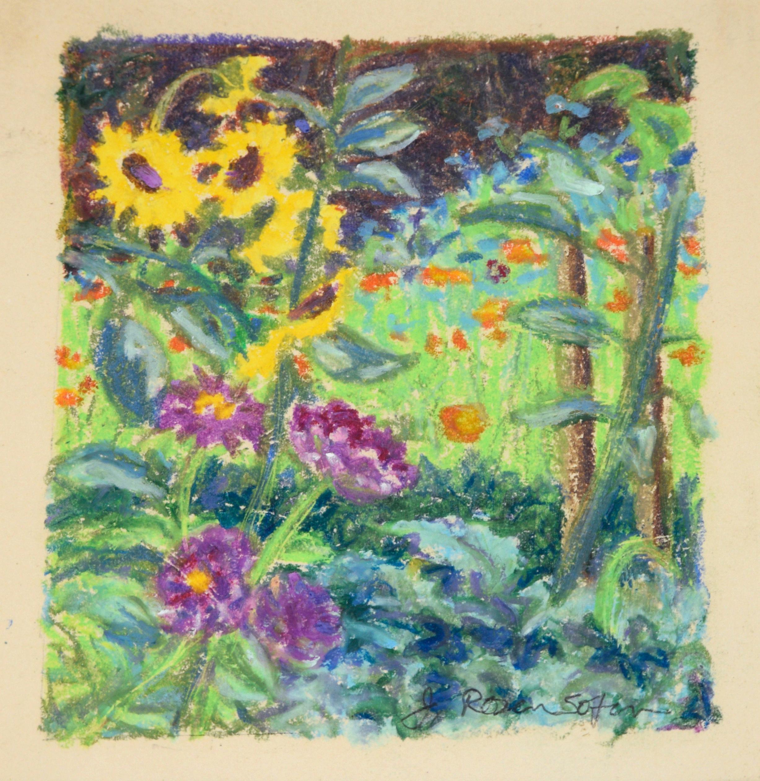 Wildflower Plein Aire Landscape in Pastel on Paper - Art by Jeanne Rosen Sofen