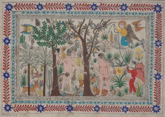 Illustration of the Garden of Eden- Amate Bark Drawing in Ink