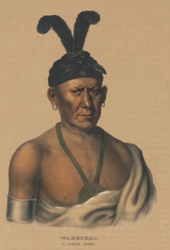 Wakechai (Crouching Eagle) A Saukie Chief Lithograph with Applied Watercolor