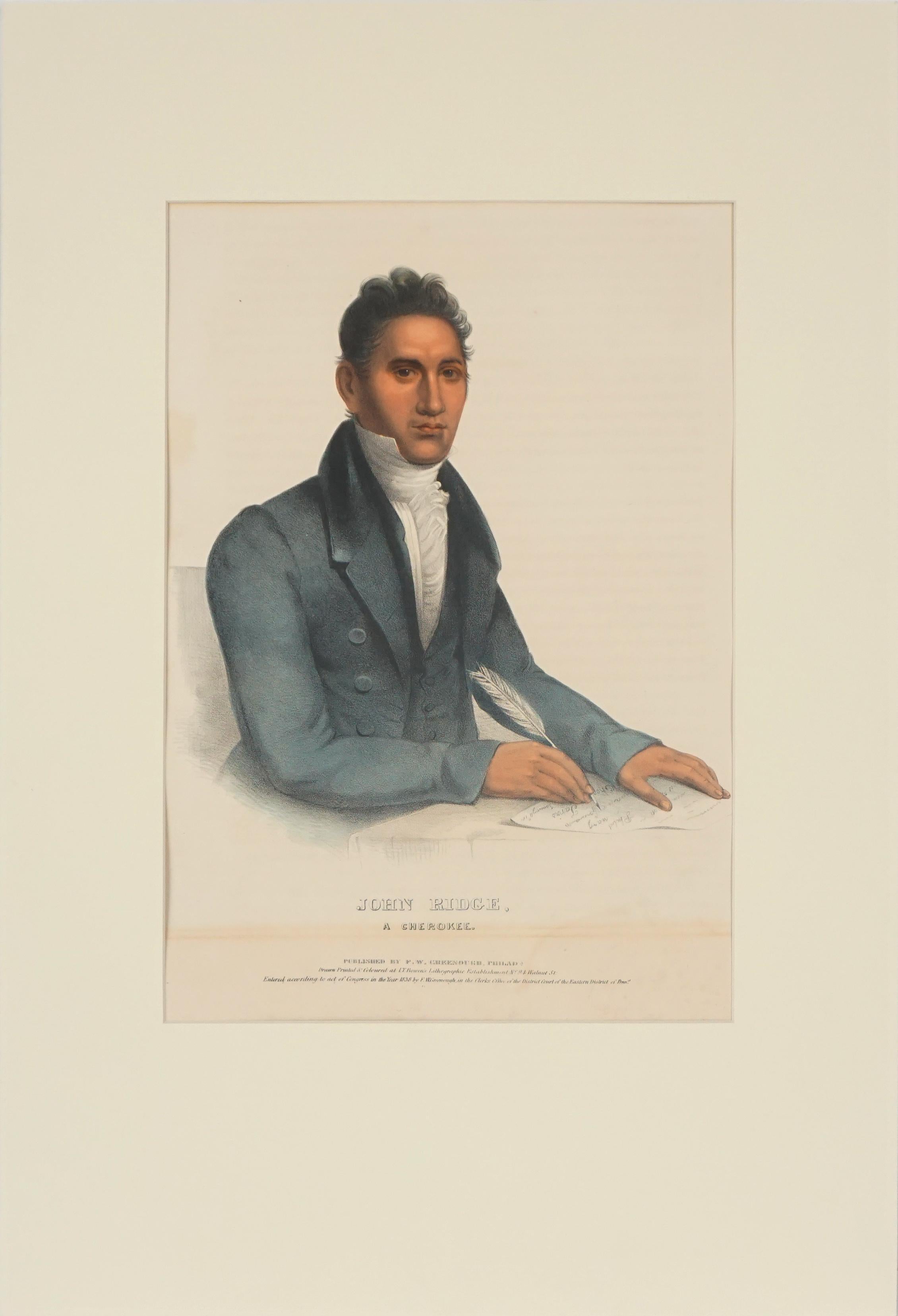 John Ridge, un indiano e un interprete Cherokee Litografia con acquerello applicato