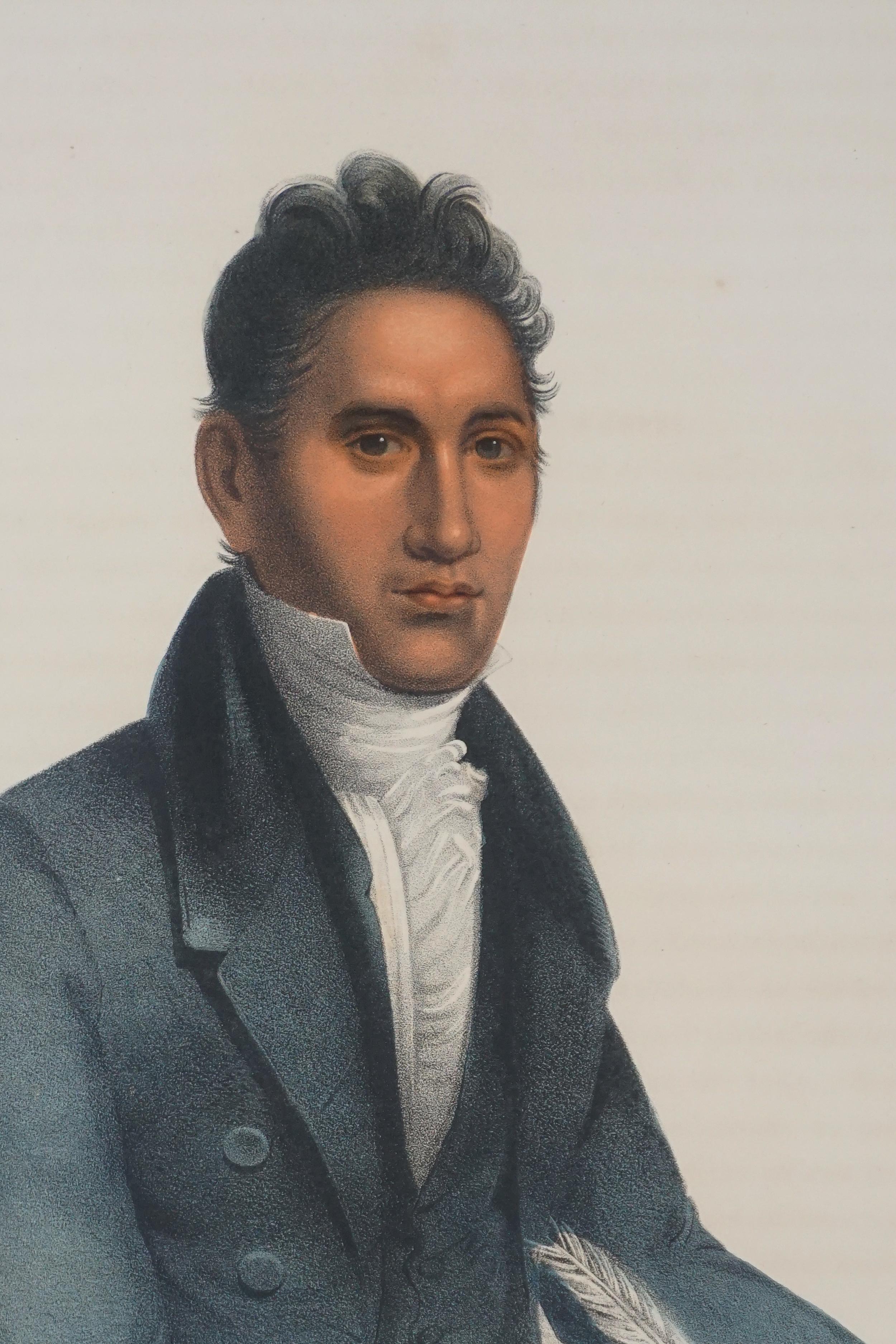 John Ridge, A Cherokee Indian & Interpreter Lithograph with Applied Watercolor - Art by Charles Bird King