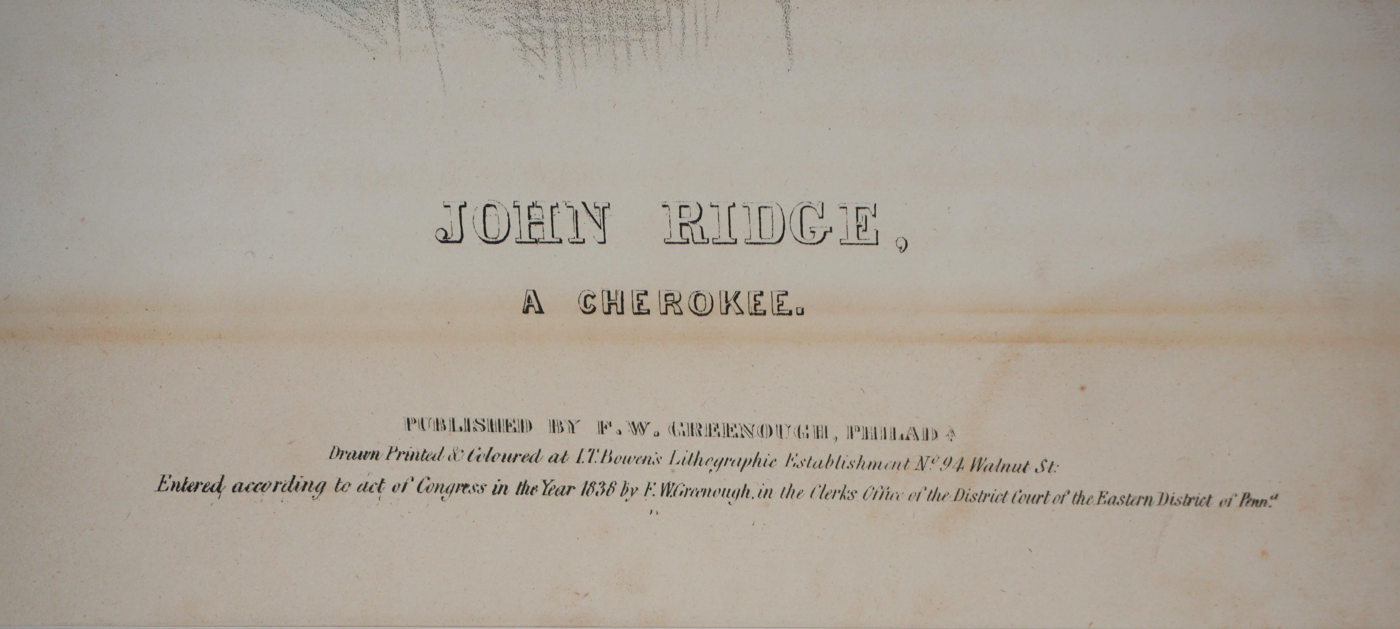 John Ridge, A Cherokee Indian & Interpreter Lithograph with Applied Watercolor - Beige Figurative Art by Charles Bird King