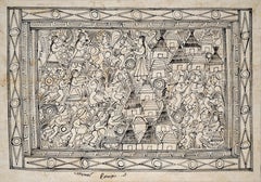 Amate Bark Painting - People Working in a Village