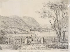 "West Point from the East Bank of the Hudson" Antique Drawing on Paper Watkinson