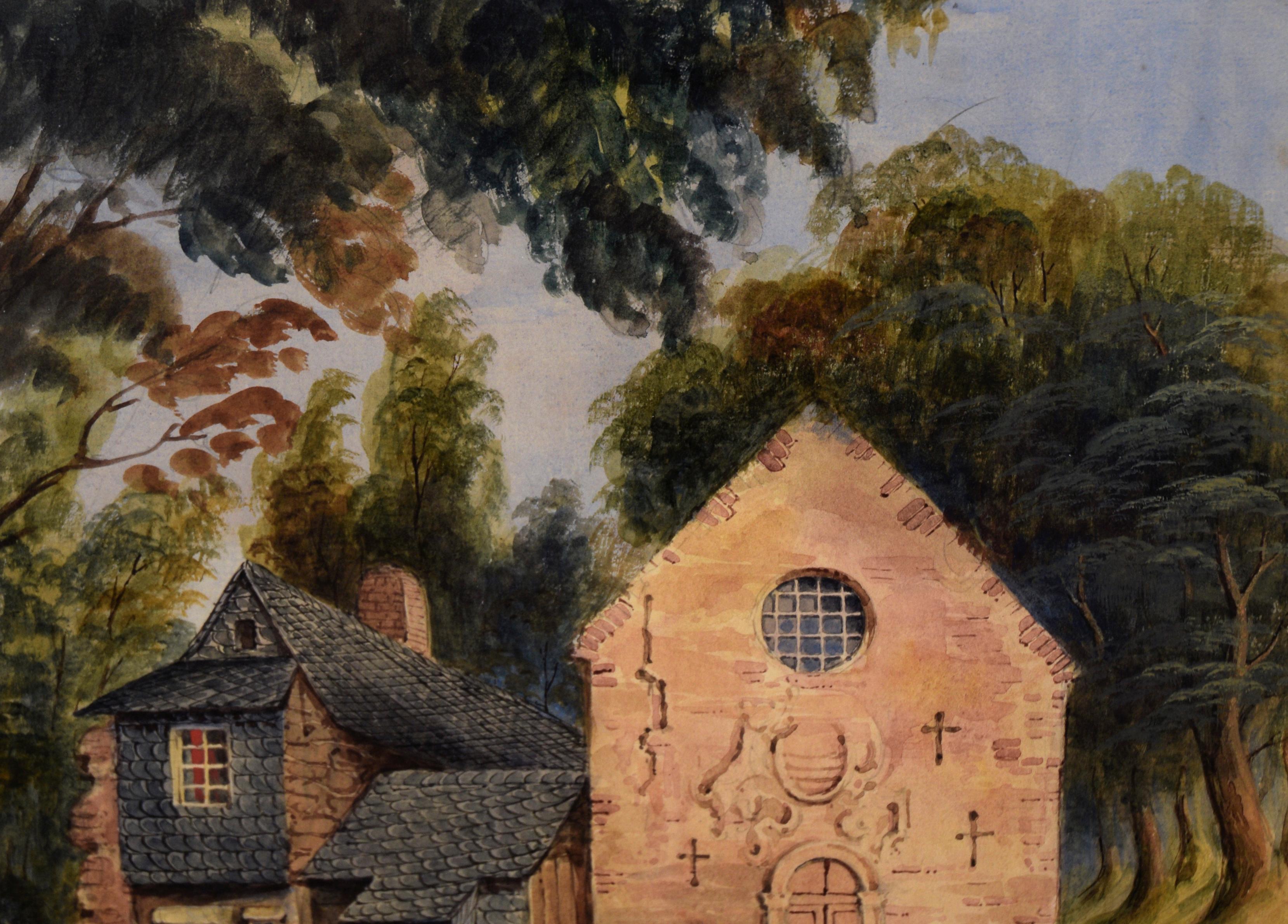 Detailed European Landscape in Watercolor and Gouache on Paper - French School Art by 19th Century French School