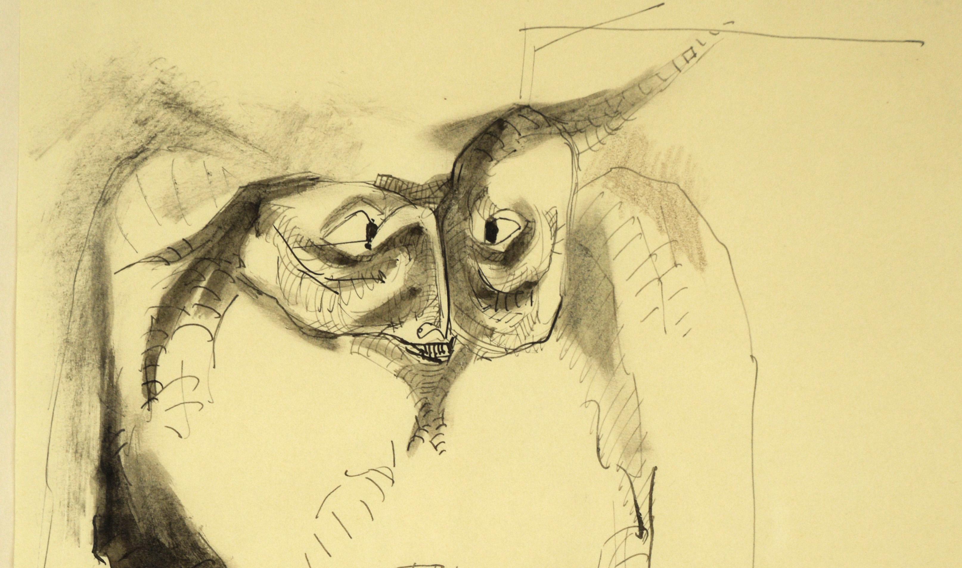 Transformista 3 - Original Figurative Drawing by Jose Luis Cuevas (b. 1934 d. 2017.)

This original ink drawing by Cuevas depicts two distorted figures pressing their faces together. These distorted figures are typical of Cuevas's work from this