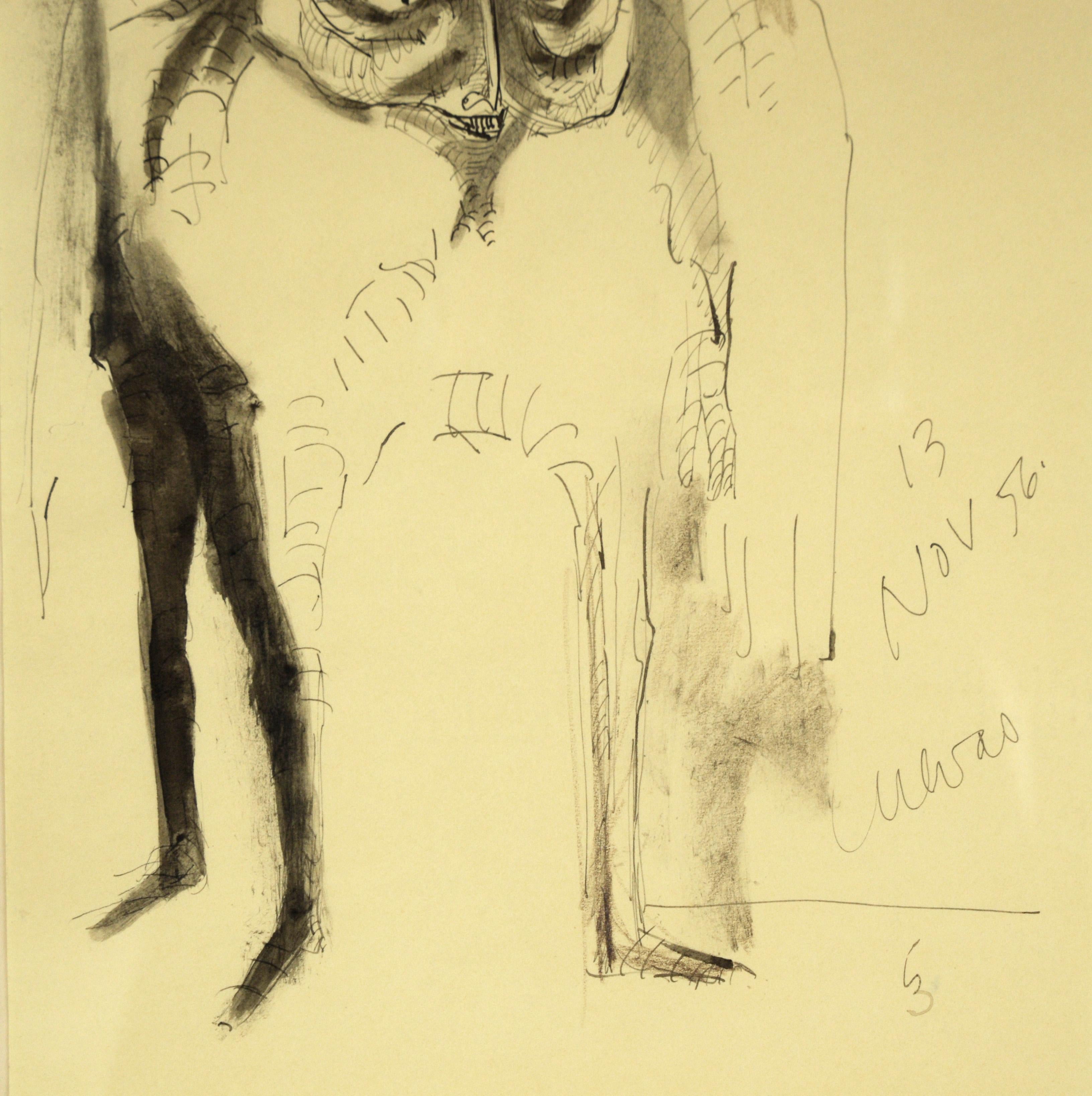Transformista 3 - Original Figurative Drawing - White Abstract Drawing by José Luis Cuevas