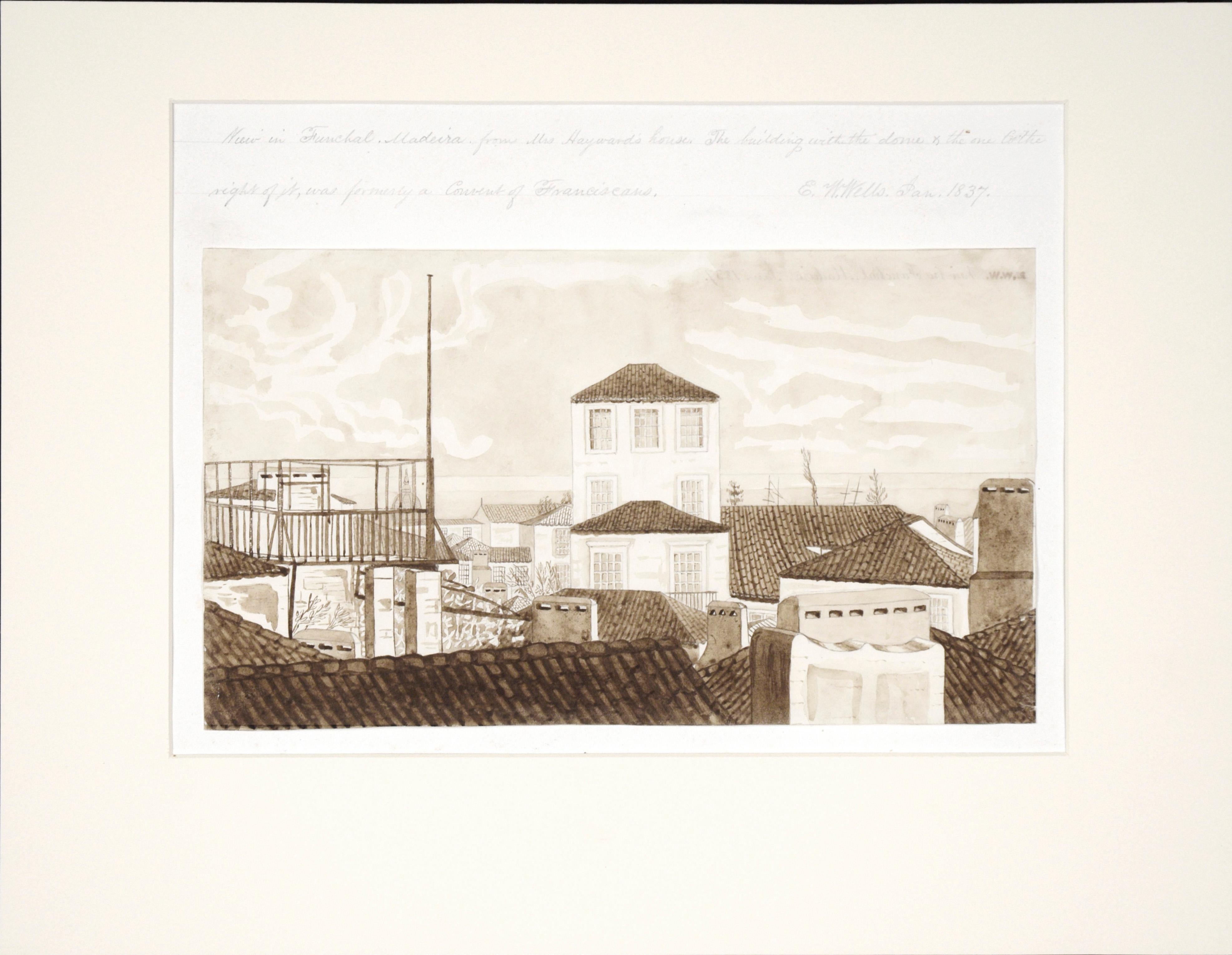 "Funchal, Madeira Convento de los Franciscanos" Dibujo antiguo sobre papel Watkinson